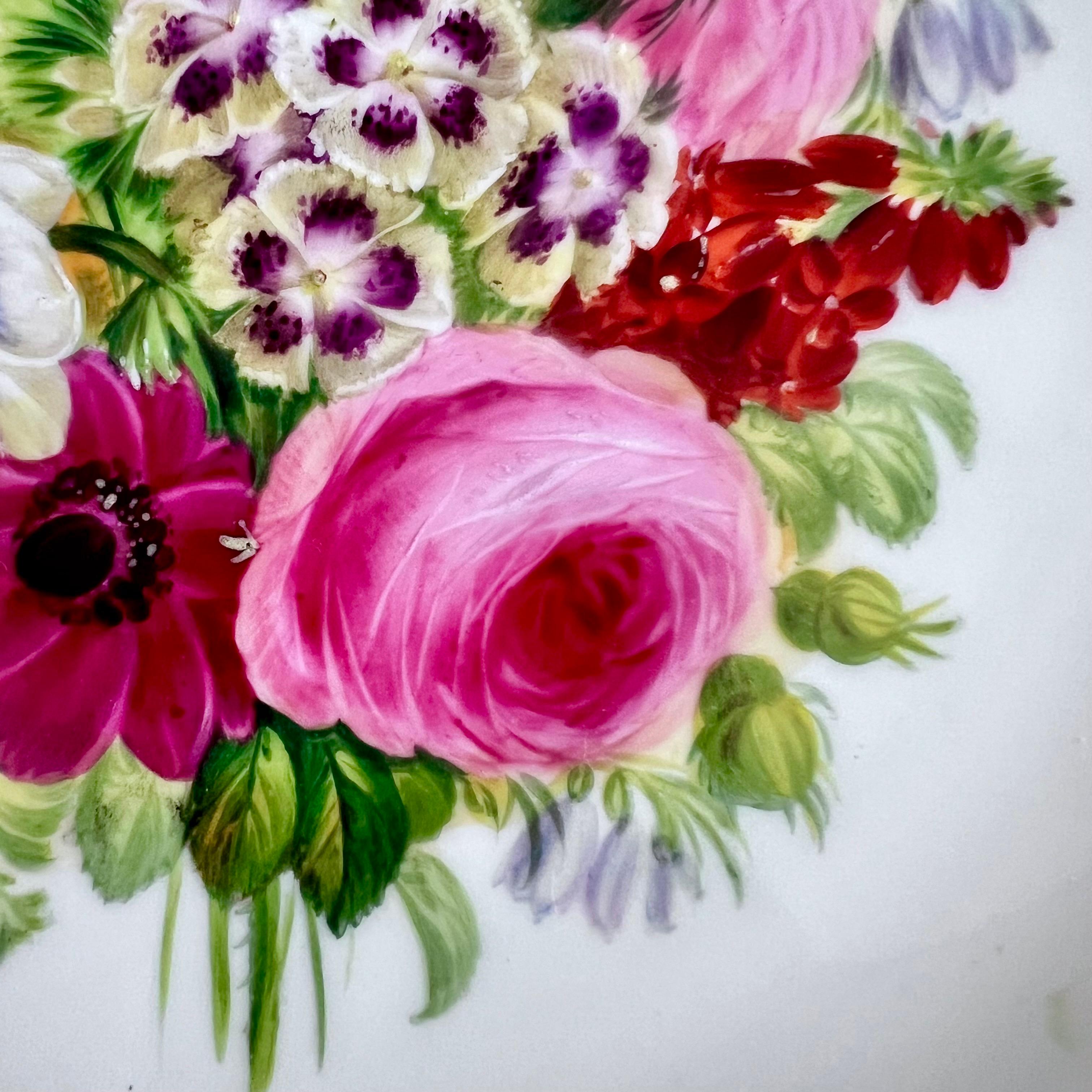 Hand-Painted Copeland Plate, Reticulated, Sublime Flowers by Greatbatch, 1848 (3) For Sale