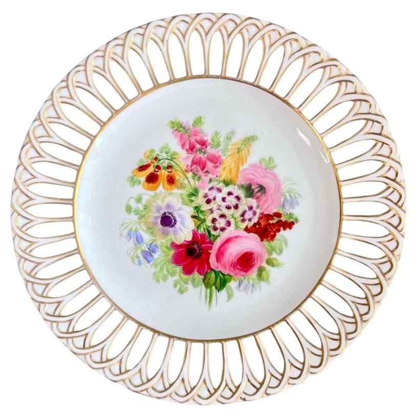 Copeland Plate, Reticulated, Sublime Flowers by Greatbatch, 1848 (3) For Sale