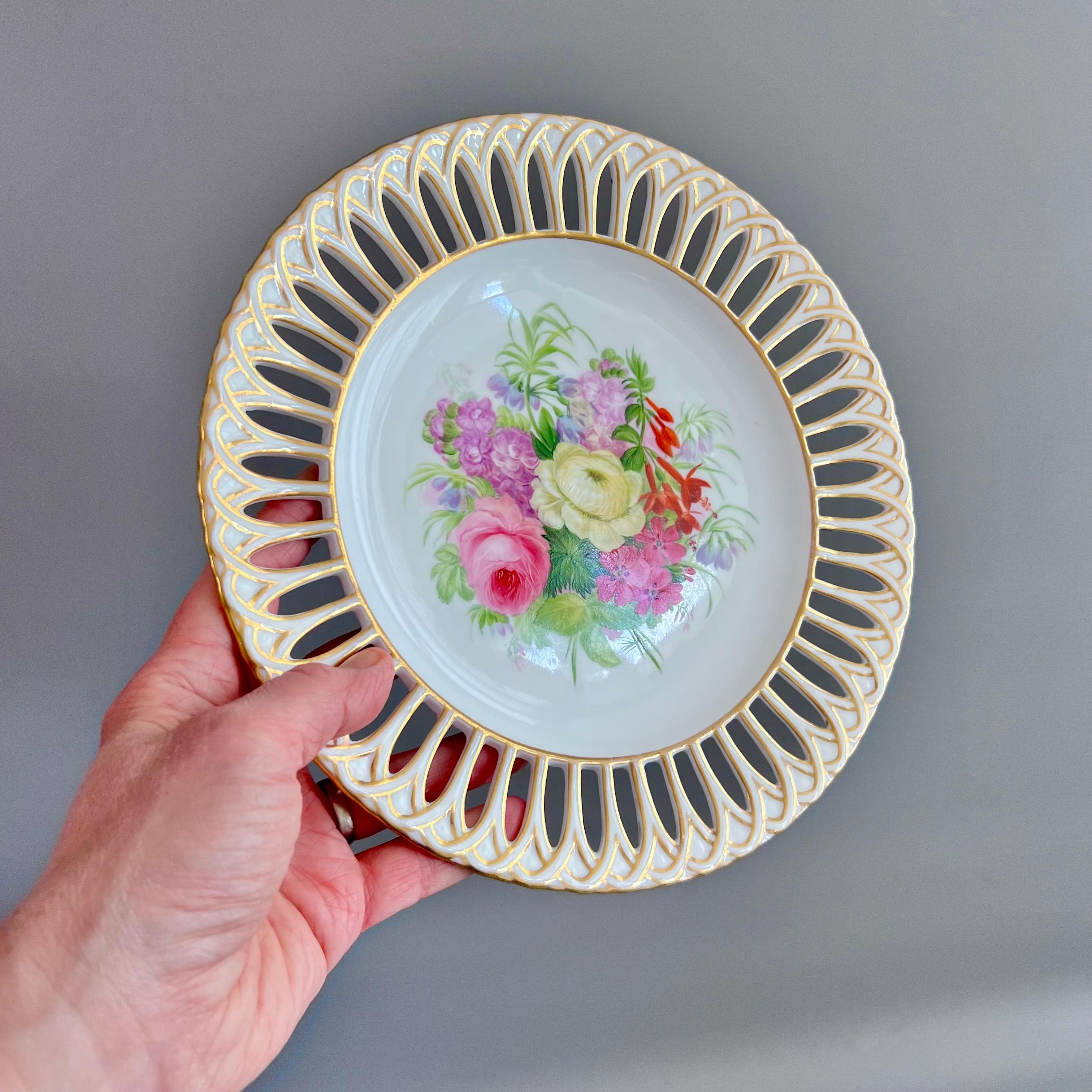 Victorian Copeland Plate, Reticulated with Sublime Flowers by Greatbatch, 1848 (2) For Sale