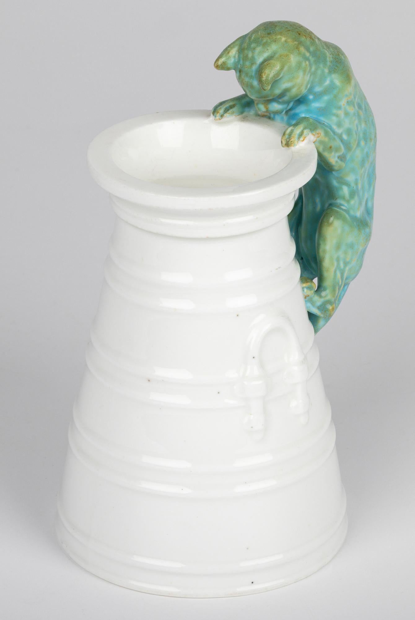 Copeland Porcelain Cat and Cream Churn Vase For Sale 7