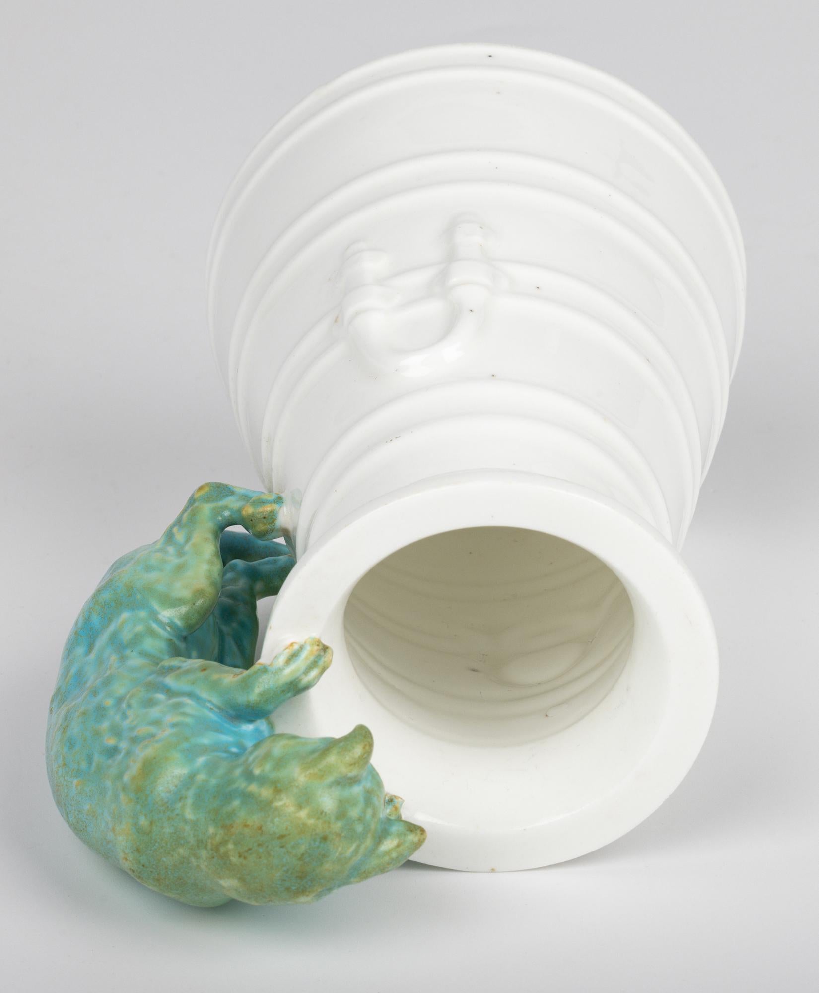 Copeland Porcelain Cat and Cream Churn Vase For Sale 8