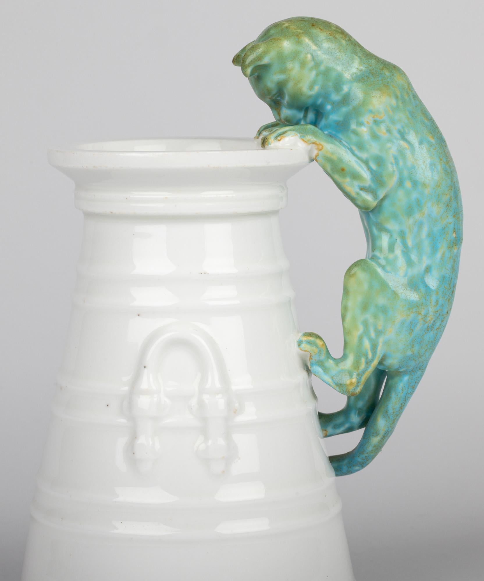 Aesthetic Movement Copeland Porcelain Cat and Cream Churn Vase For Sale