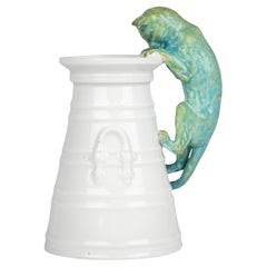 Jarrón de porcelana Copeland con forma de gato y crema