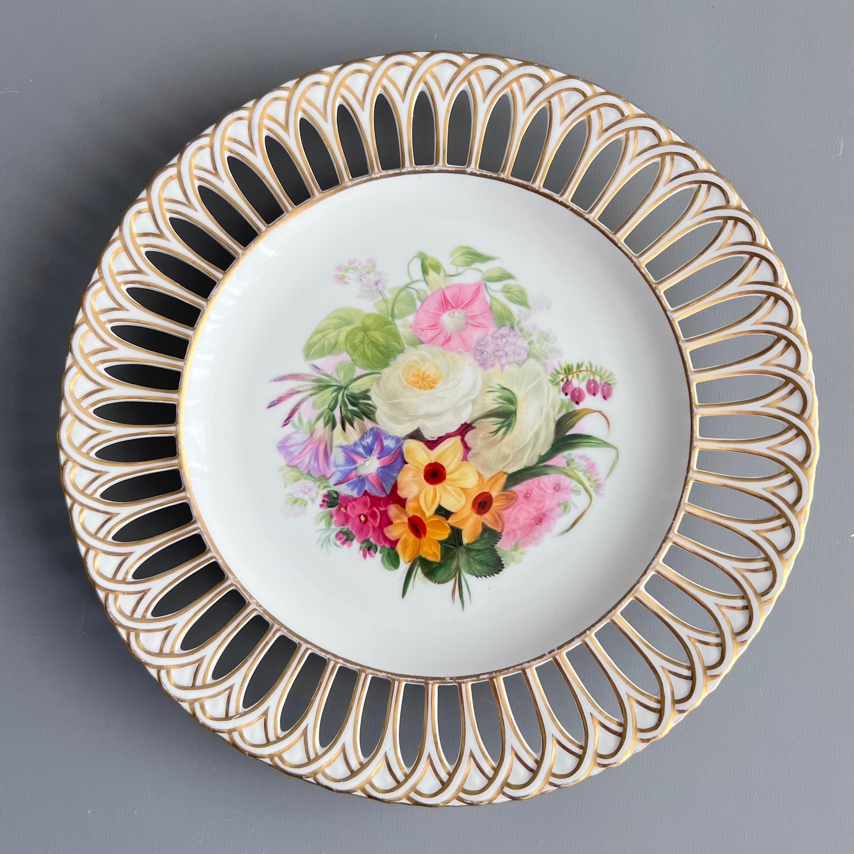 Copeland Set of 8 plates, Reticulated, Sublime Flowers by Greatbatch, 1848 For Sale 4