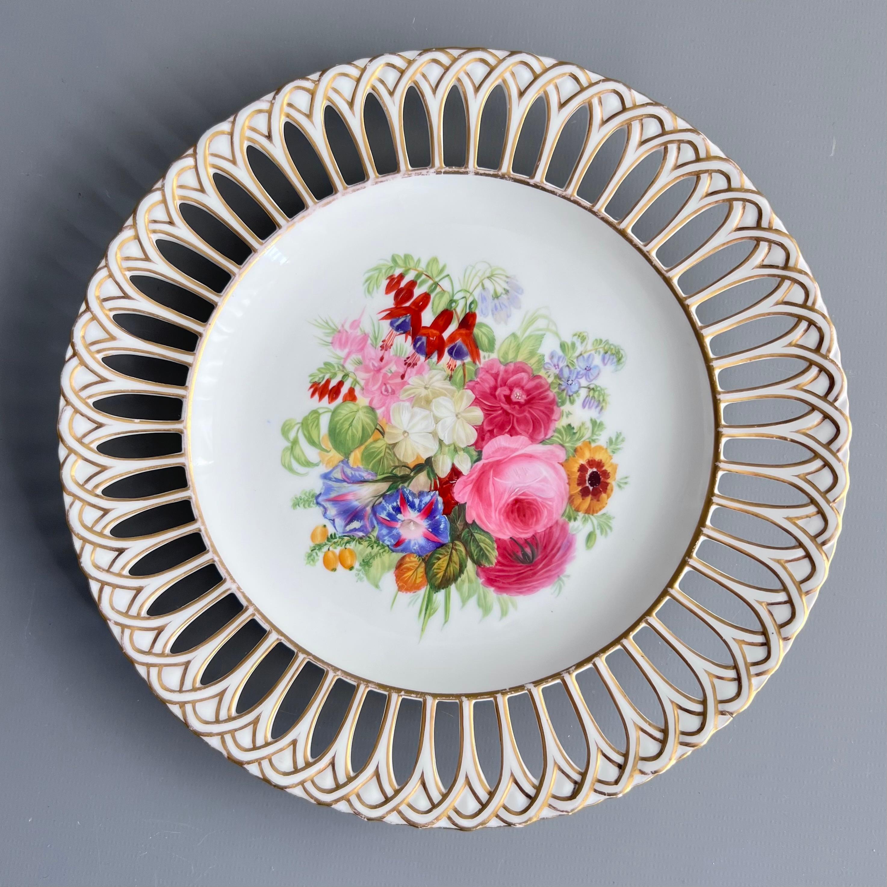 Copeland Set of 8 plates, Reticulated, Sublime Flowers by Greatbatch, 1848 For Sale 5