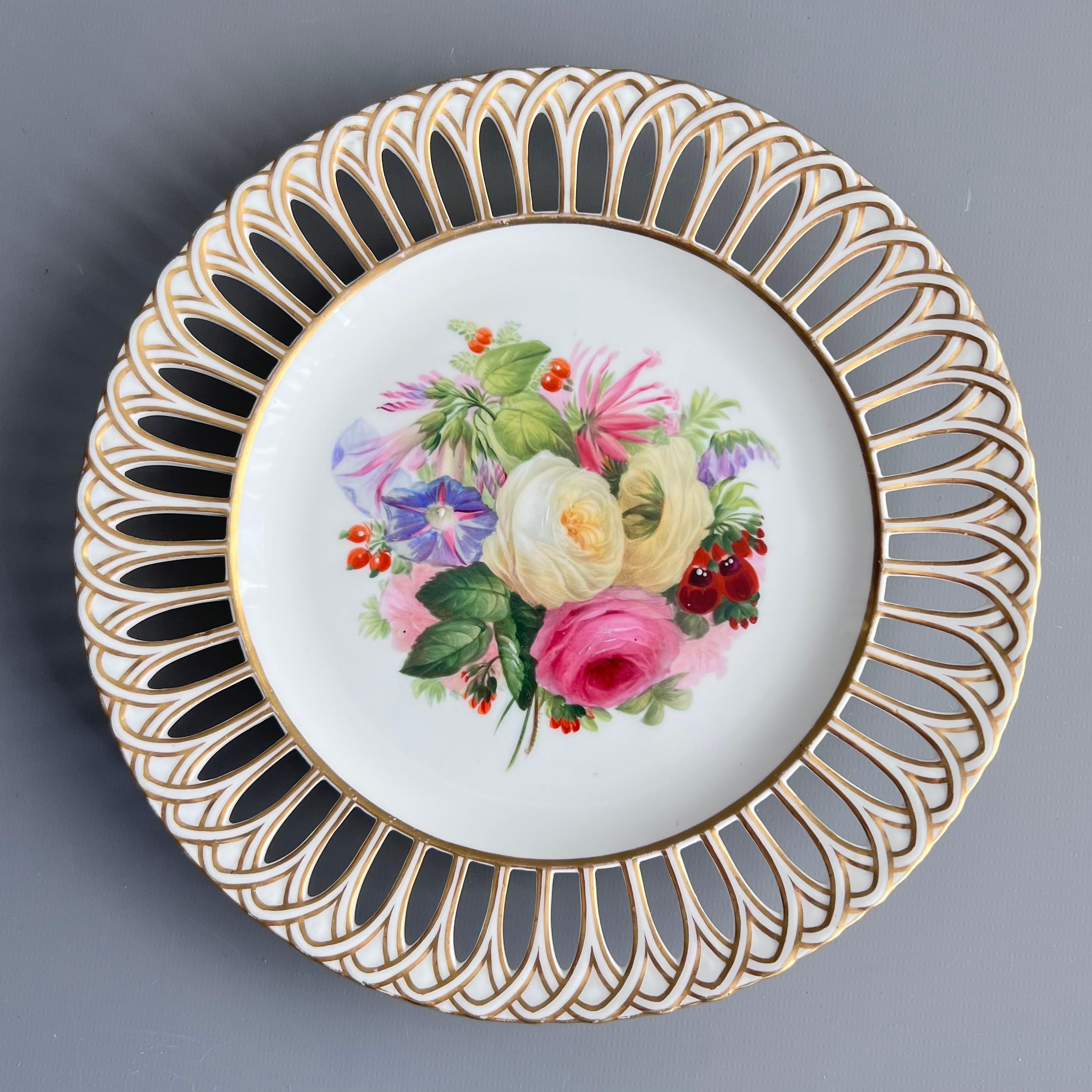 Copeland Set of 8 plates, Reticulated, Sublime Flowers by Greatbatch, 1848 For Sale 6