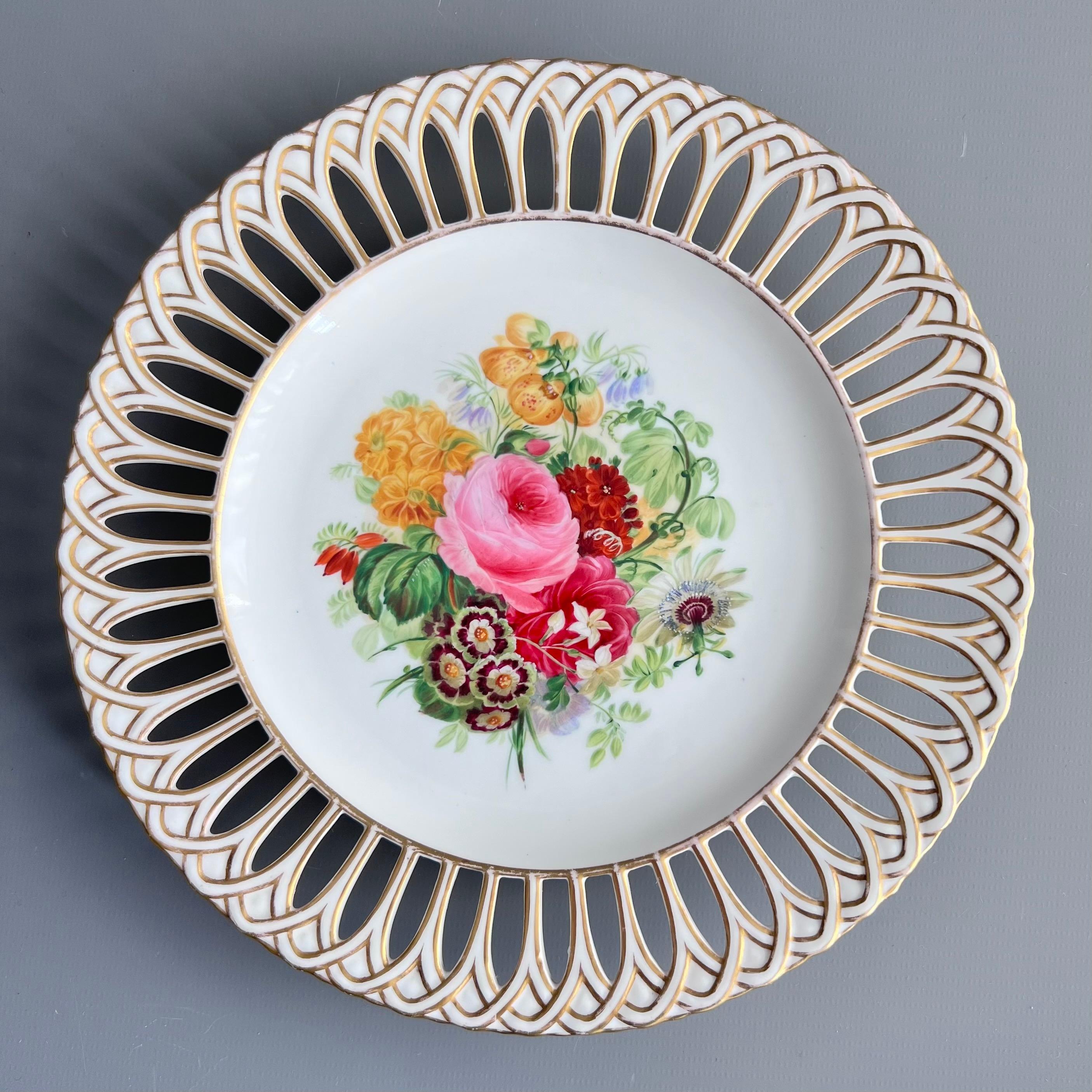 Copeland Set of 8 plates, Reticulated, Sublime Flowers by Greatbatch, 1848 For Sale 8