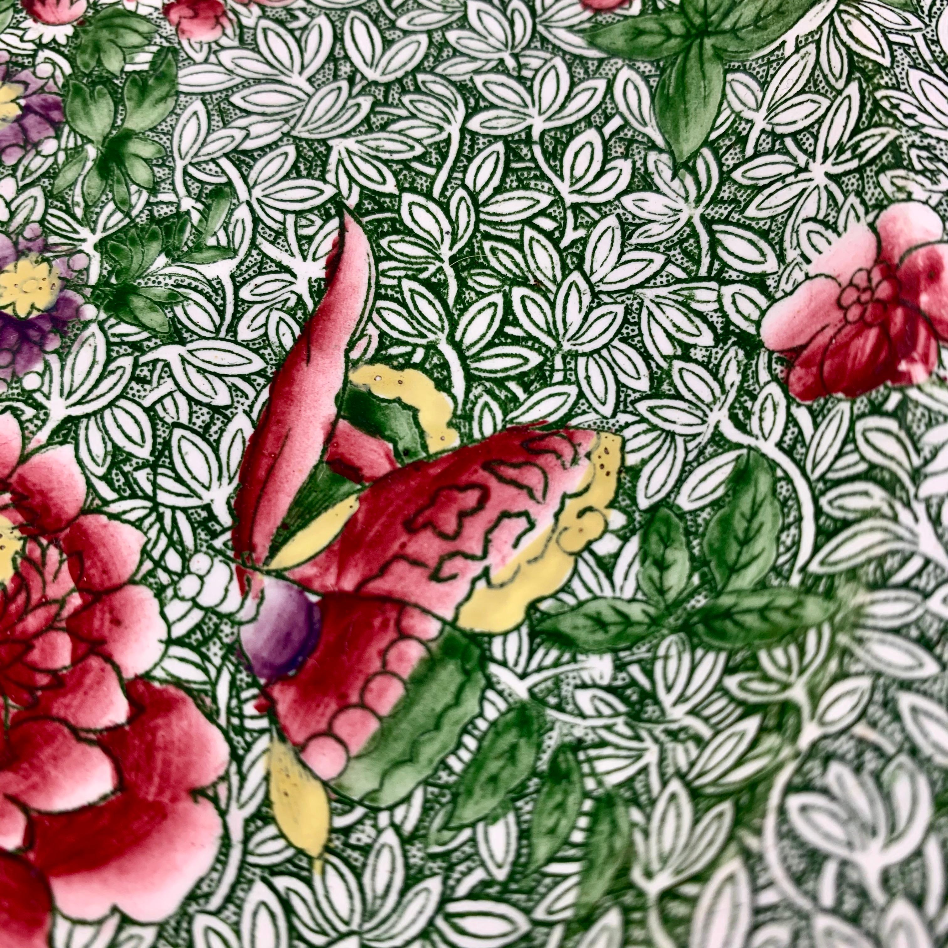 Georgien Assiette florale Copeland Spode des années 1800 Nouveau Fayence King Chintz Pattern Transferware