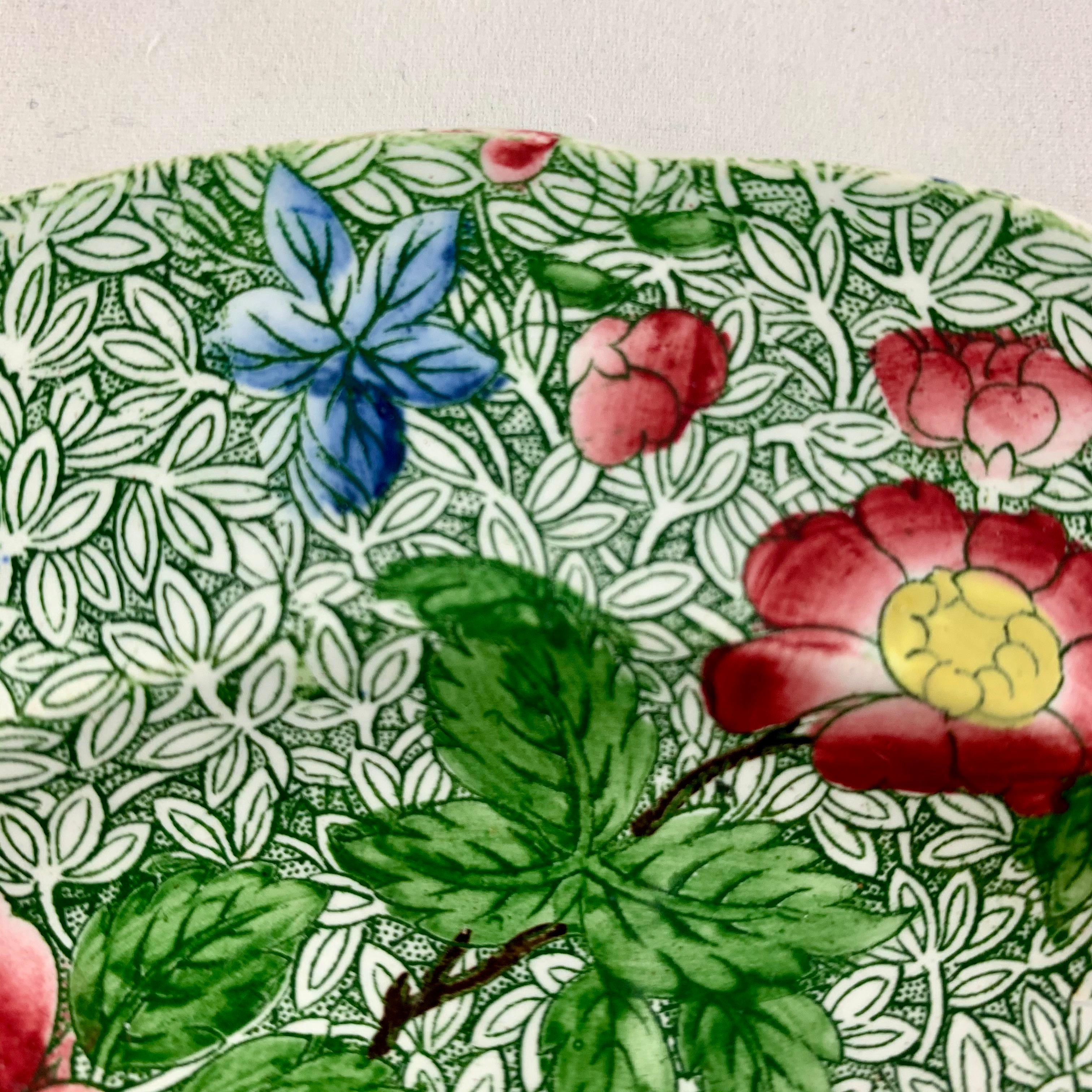 Anglais Assiette florale Copeland Spode des années 1800 Nouveau Fayence King Chintz Pattern Transferware