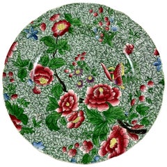 Assiette florale Copeland Spode des années 1800 Nouveau Fayence King Chintz Pattern Transferware