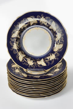 Copeland Spode Blue Gilt Grape Vine Dinner Plates Set of 12