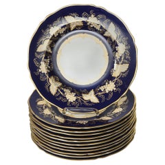 Copeland Spode Blaue vergoldete Trauben-Vine-Essteller, 12er-Set