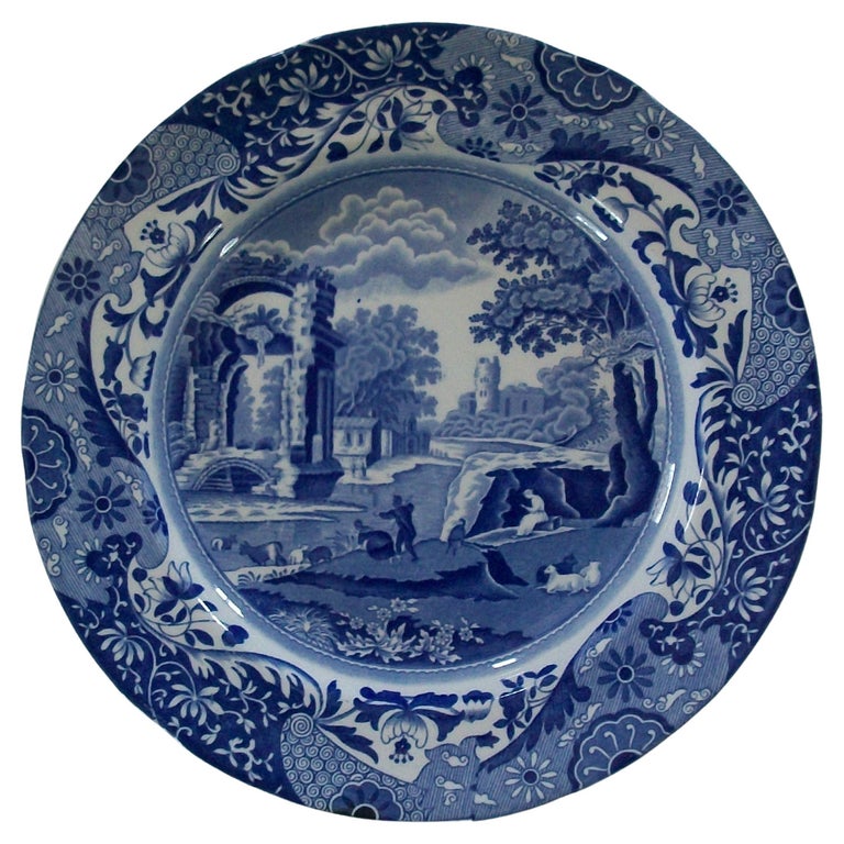 COPELAND SPODE Blauer Teller mit italienischem Muster und