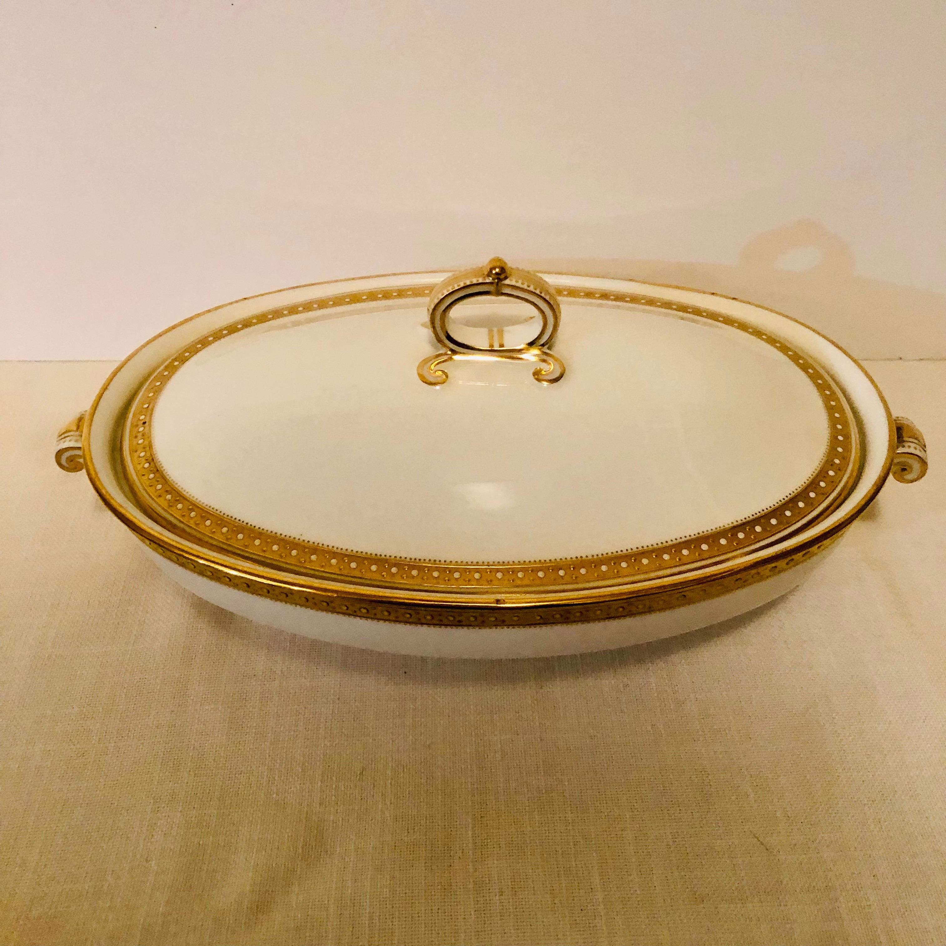 English Copeland Spode Covered Vegetable with Gold Border and Jeweling Made for T. Goode