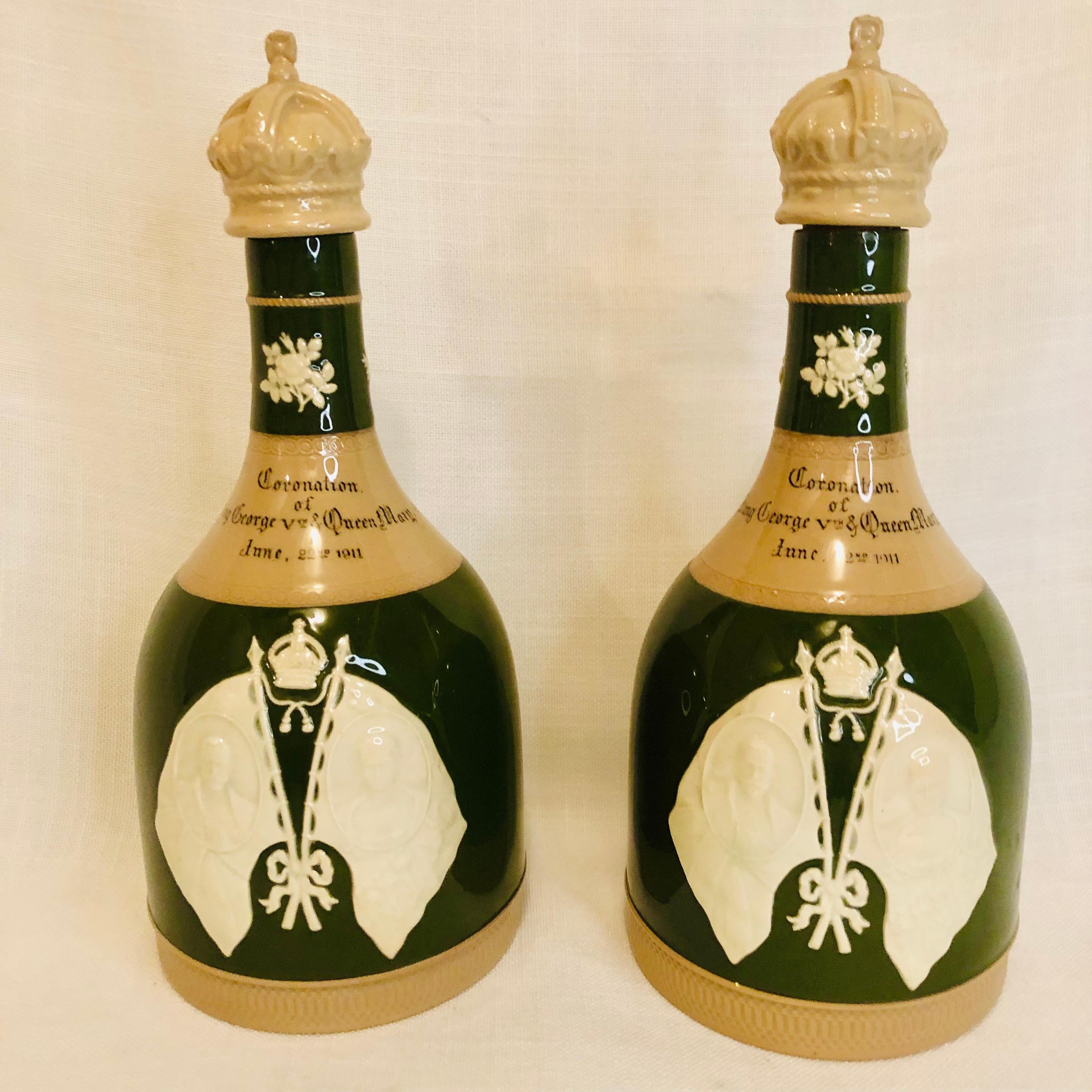 Copeland Spode Decanters Depicting The Coronation of Queen Mary and King Charles 7
