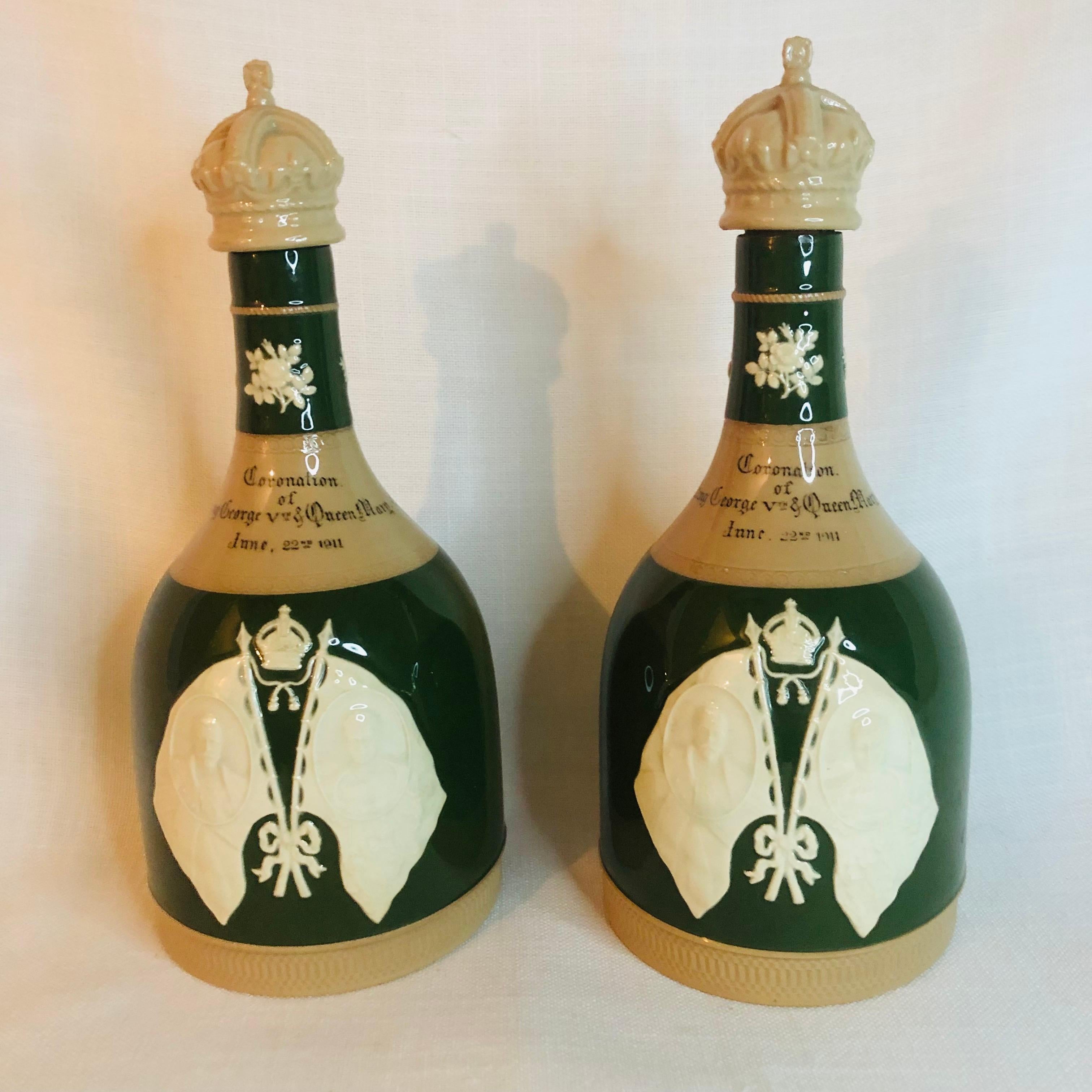 Copeland Spode Decanters Depicting The Coronation of Queen Mary and King Charles 9