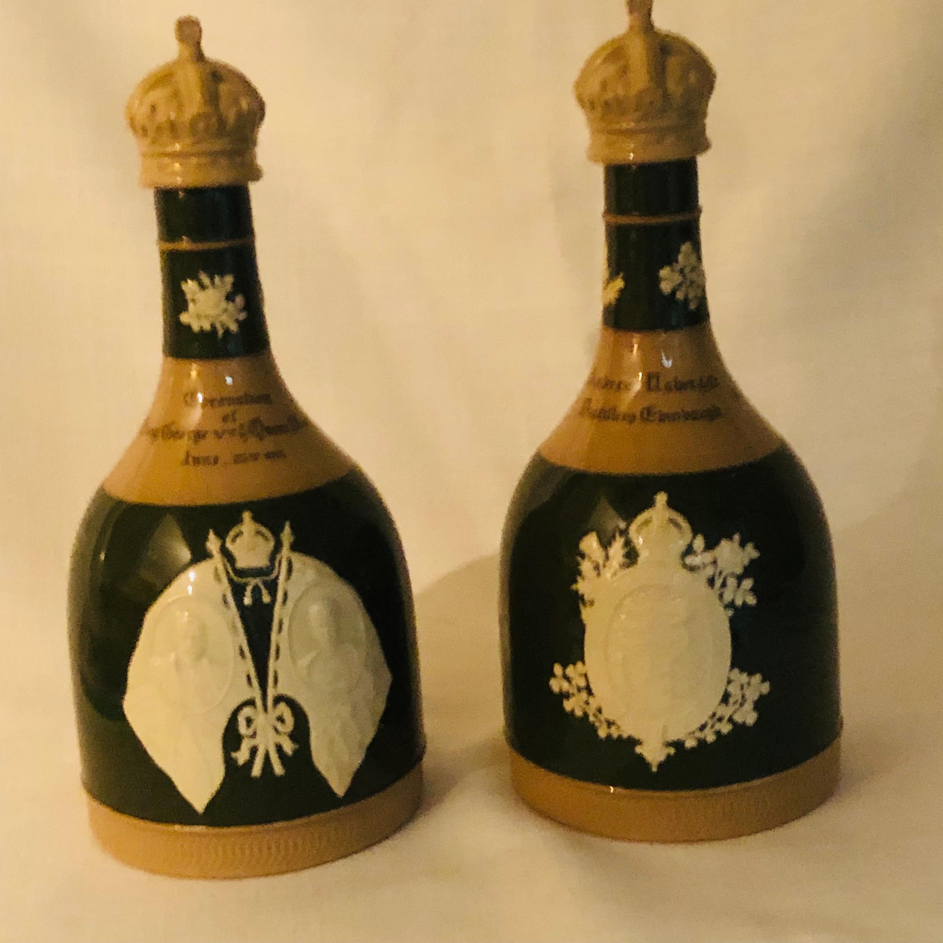 Copeland Spode Decanters Depicting The Coronation of Queen Mary and King Charles 10