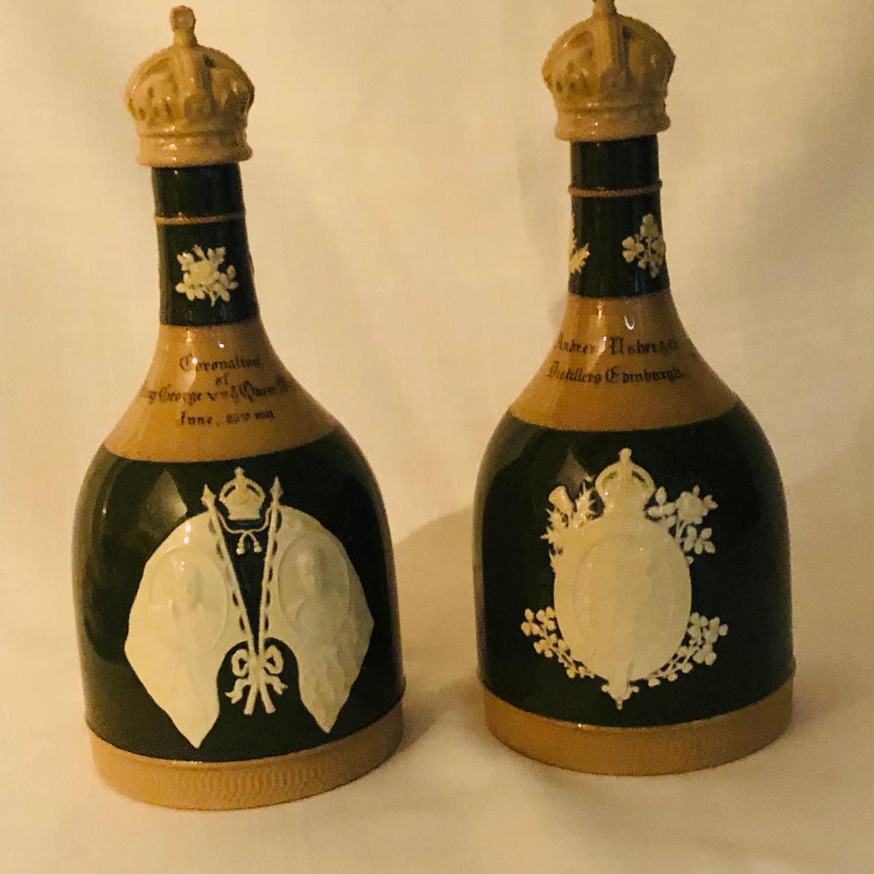 English Copeland Spode Decanters Depicting The Coronation of Queen Mary and King Charles