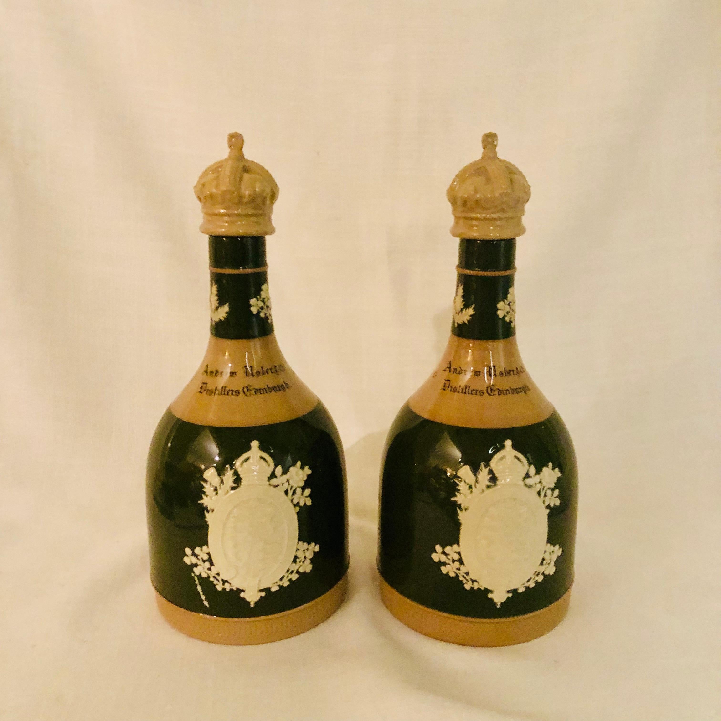 Ceramic Copeland Spode Decanters Depicting The Coronation of Queen Mary and King Charles