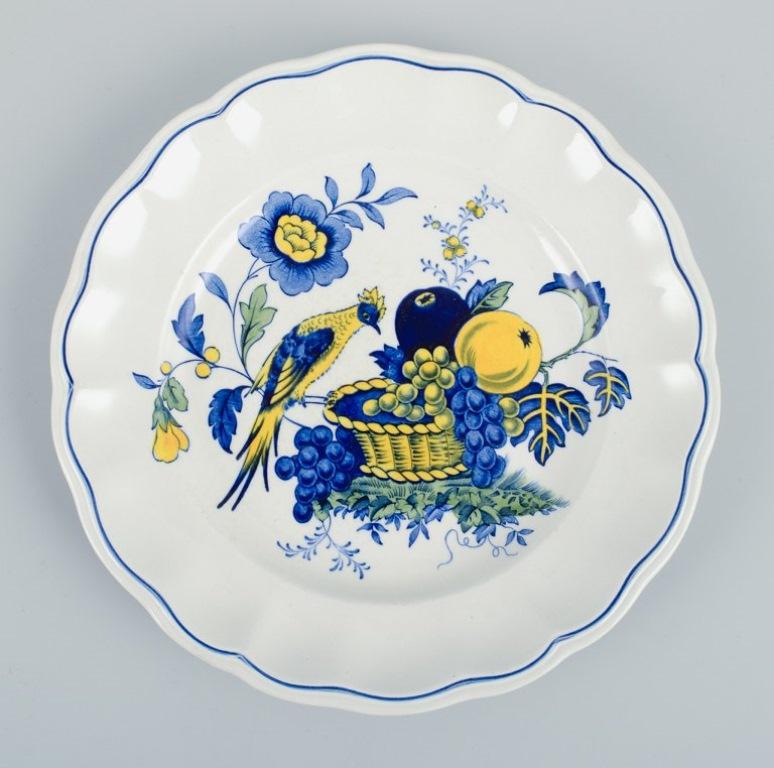 Hand-Painted Copeland Spode, England, Bluebird, Four Faience Plates, Mid-20th Century For Sale