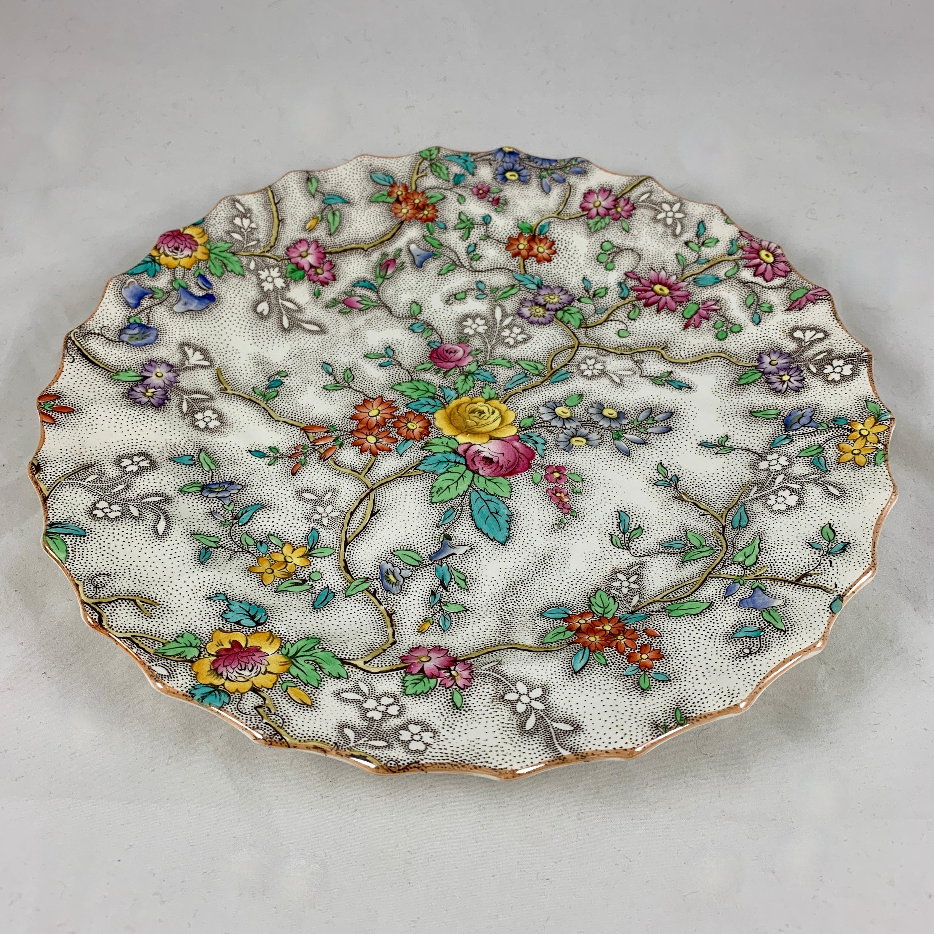 Copeland Spode English 'Patricia' Chintz Floral Transferware Dinner Plates, S/6 For Sale 1