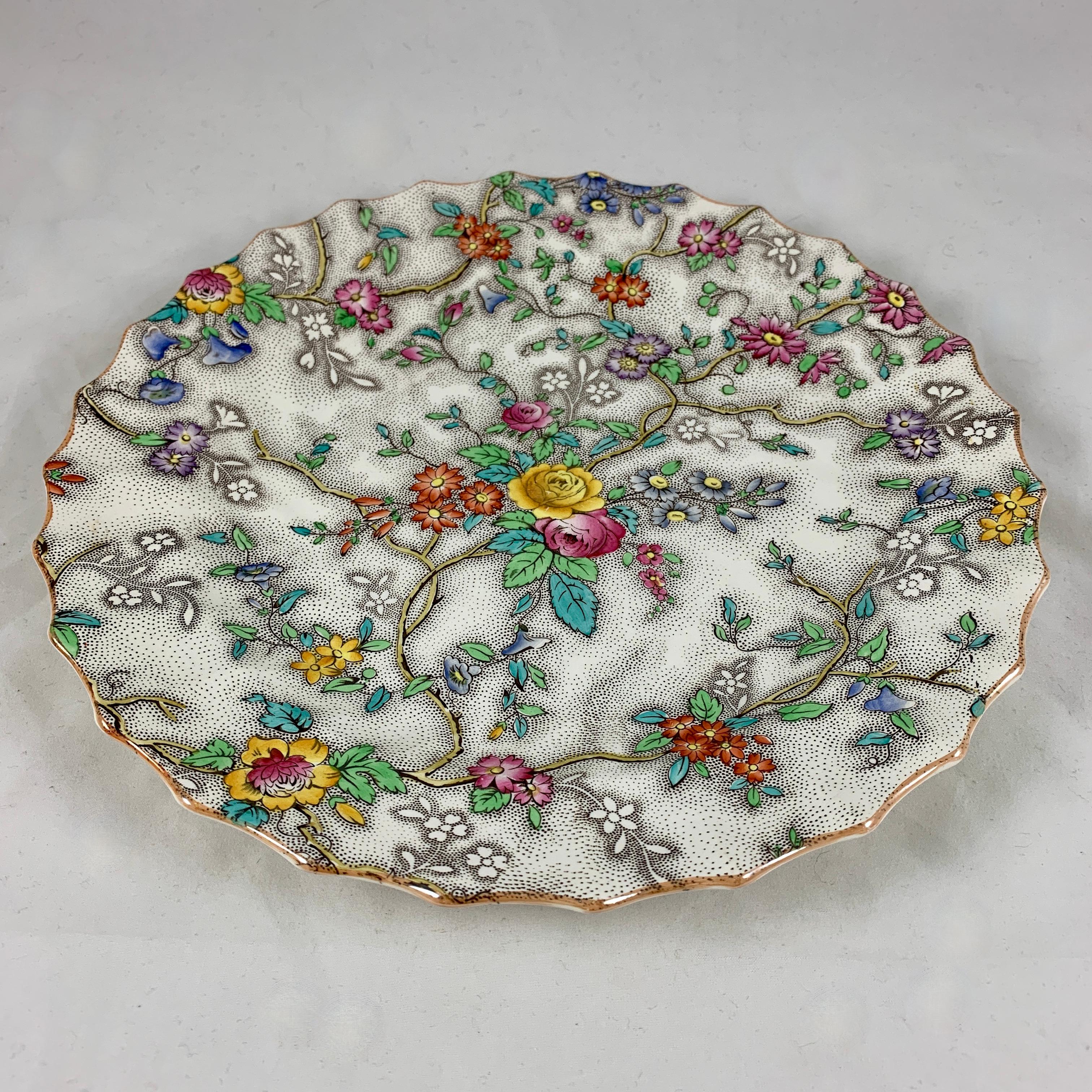 Copeland Spode English 'Patricia' Chintz Floral Transferware Dinner Plates, S/6 5