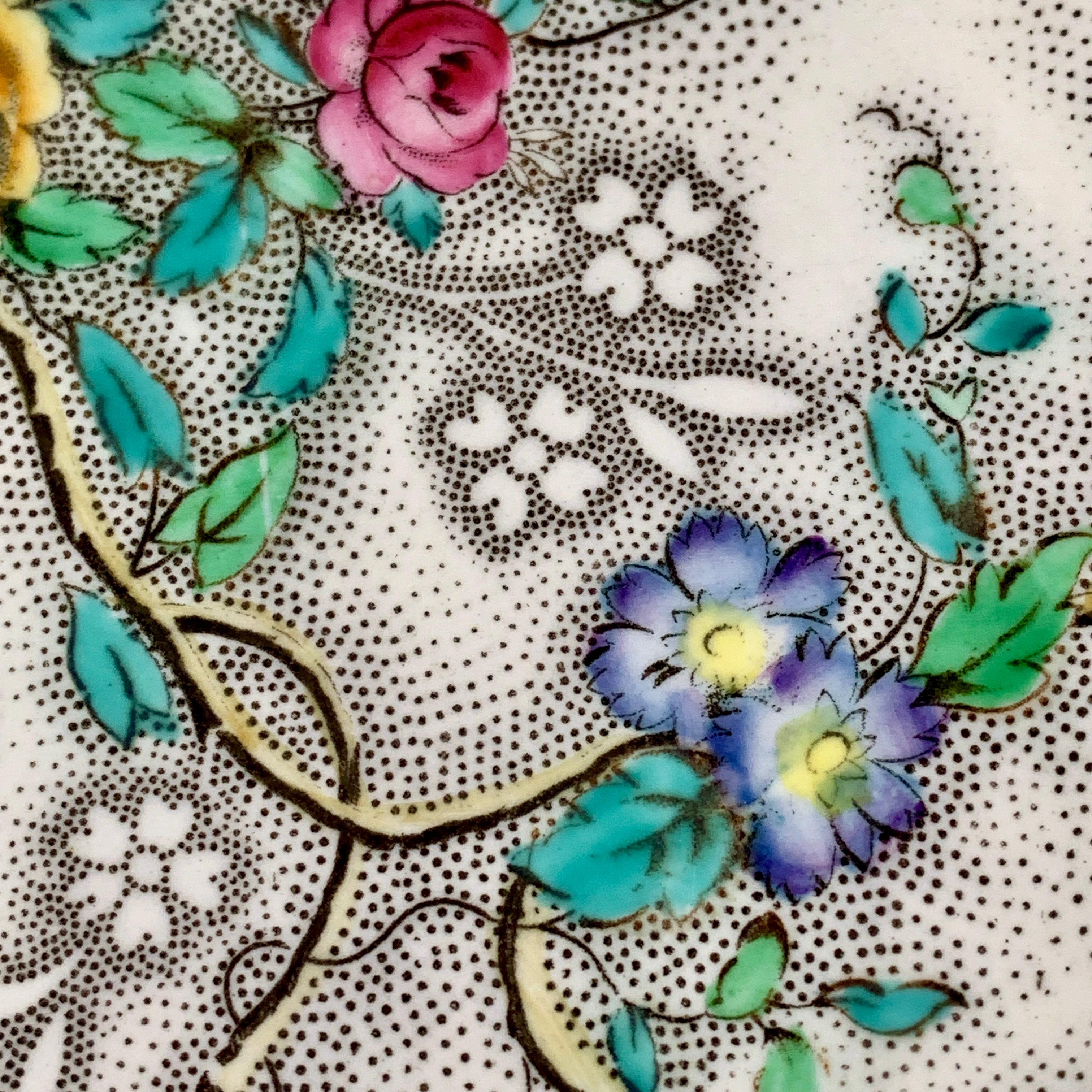 Glazed Copeland Spode English 'Patricia' Chintz Floral Transferware Dinner Plates, S/6