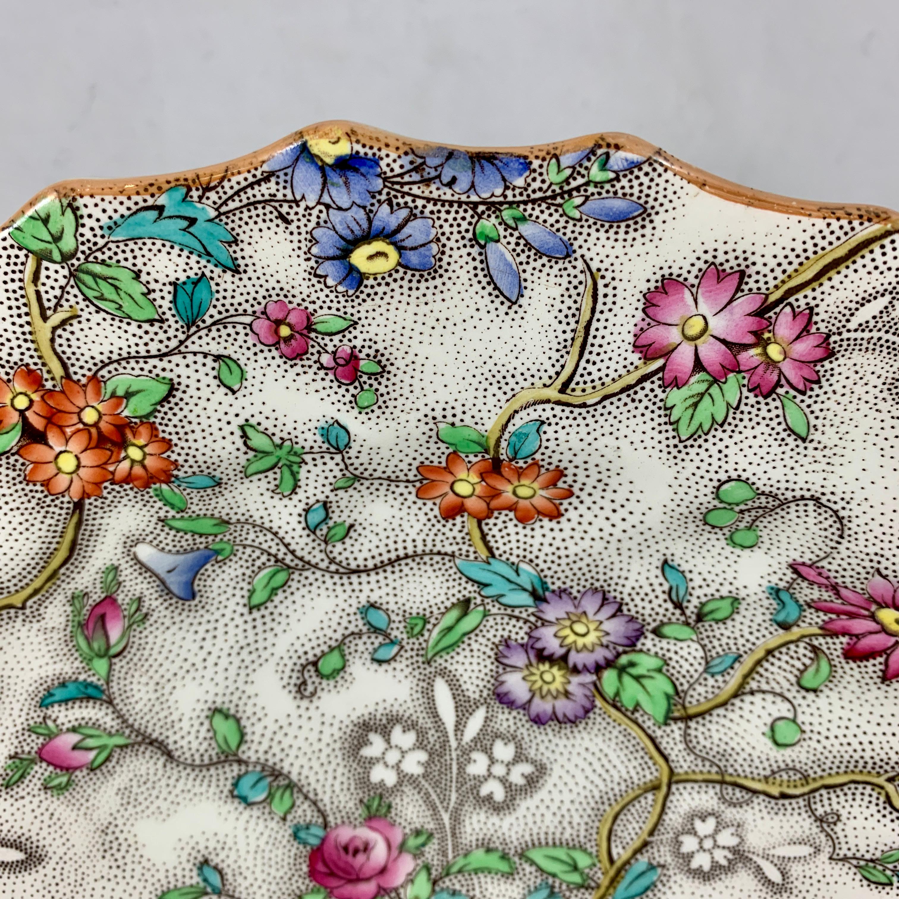 Porcelain Copeland Spode English 'Patricia' Chintz Floral Transferware Dinner Plates, S/6