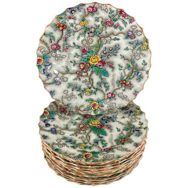 Copeland Garrett Spode Green Jonquil Botanical Transferware Dinner ...