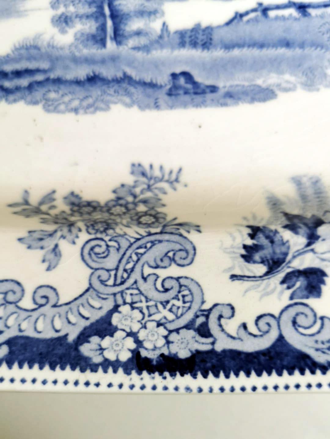 Copeland-Spode English Tray with Blue Transferware Decorations For Sale 3