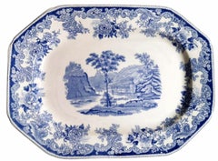 Copeland-Spode English Tray With Blue Transferware Decorations