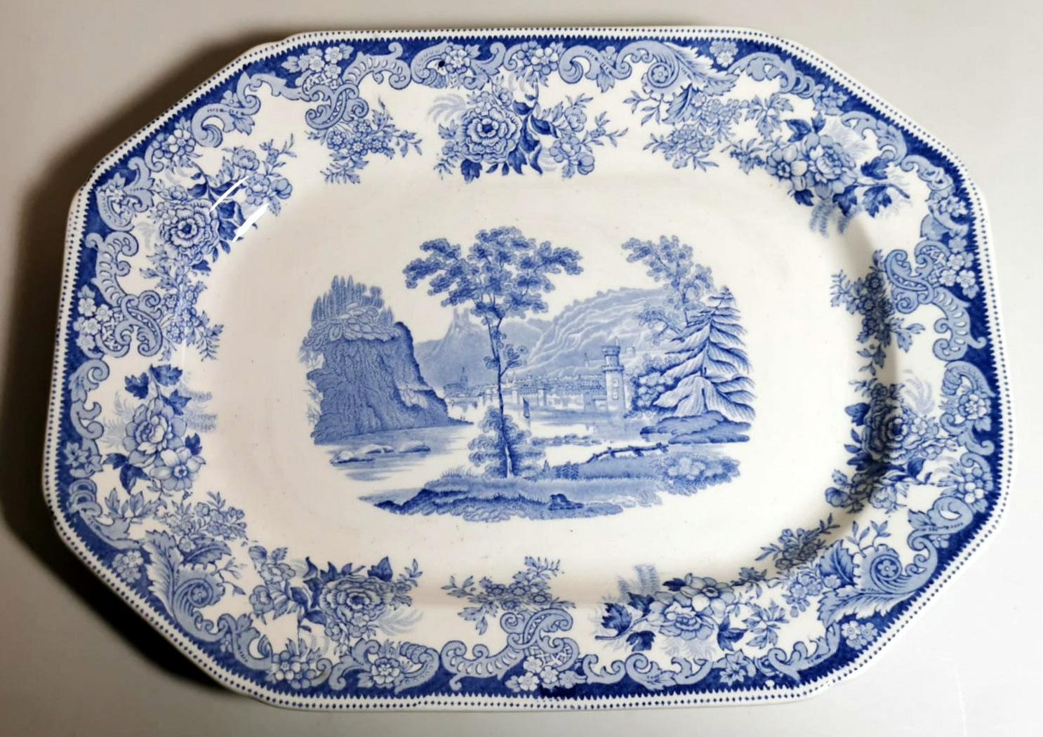 Victorian Copeland-Spode English Tray with Blue Transferware Decorations For Sale