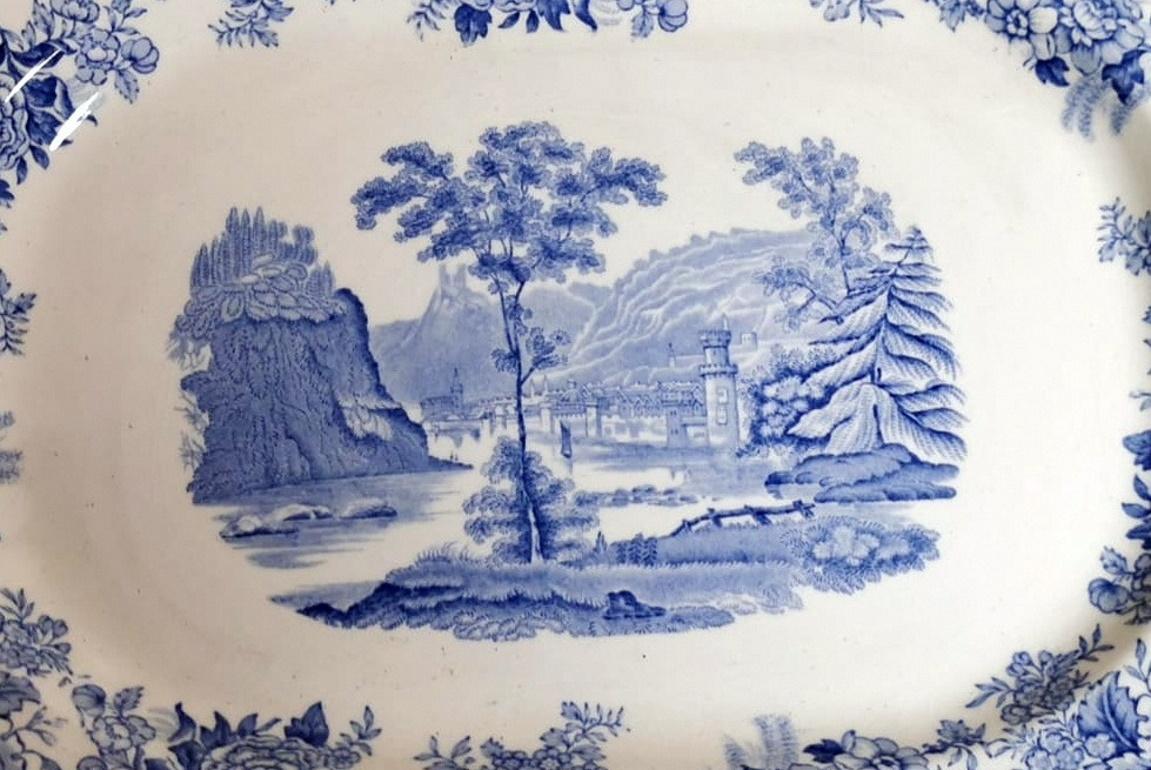 Ceramic Copeland-Spode English Tray with Blue Transferware Decorations For Sale