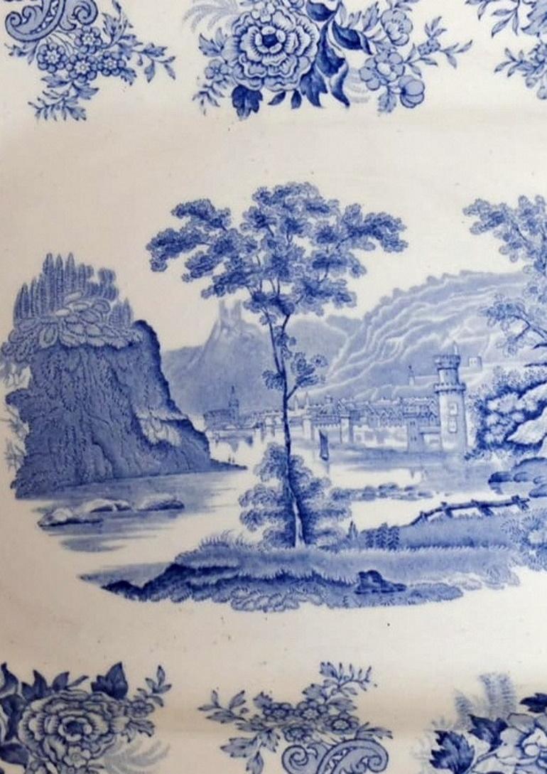 Plateau anglais Copeland-Spode avec décorations en faïence bleue en vente 1