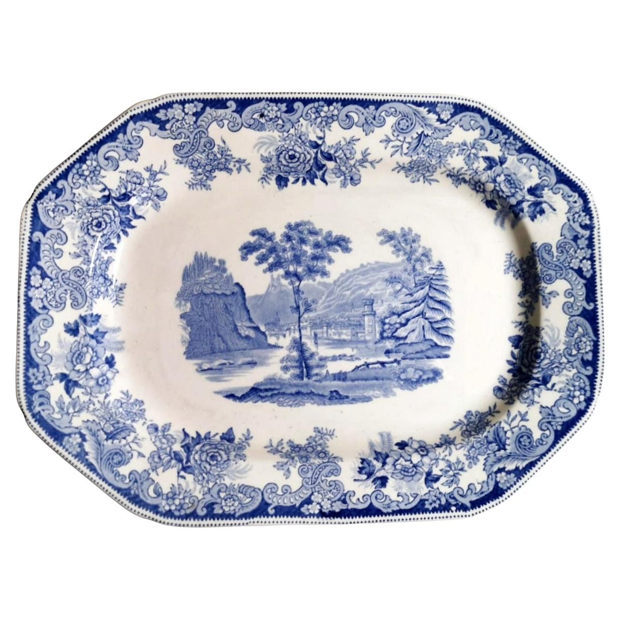 Copeland-Spode English Tray with Blue Transferware Decorations For Sale