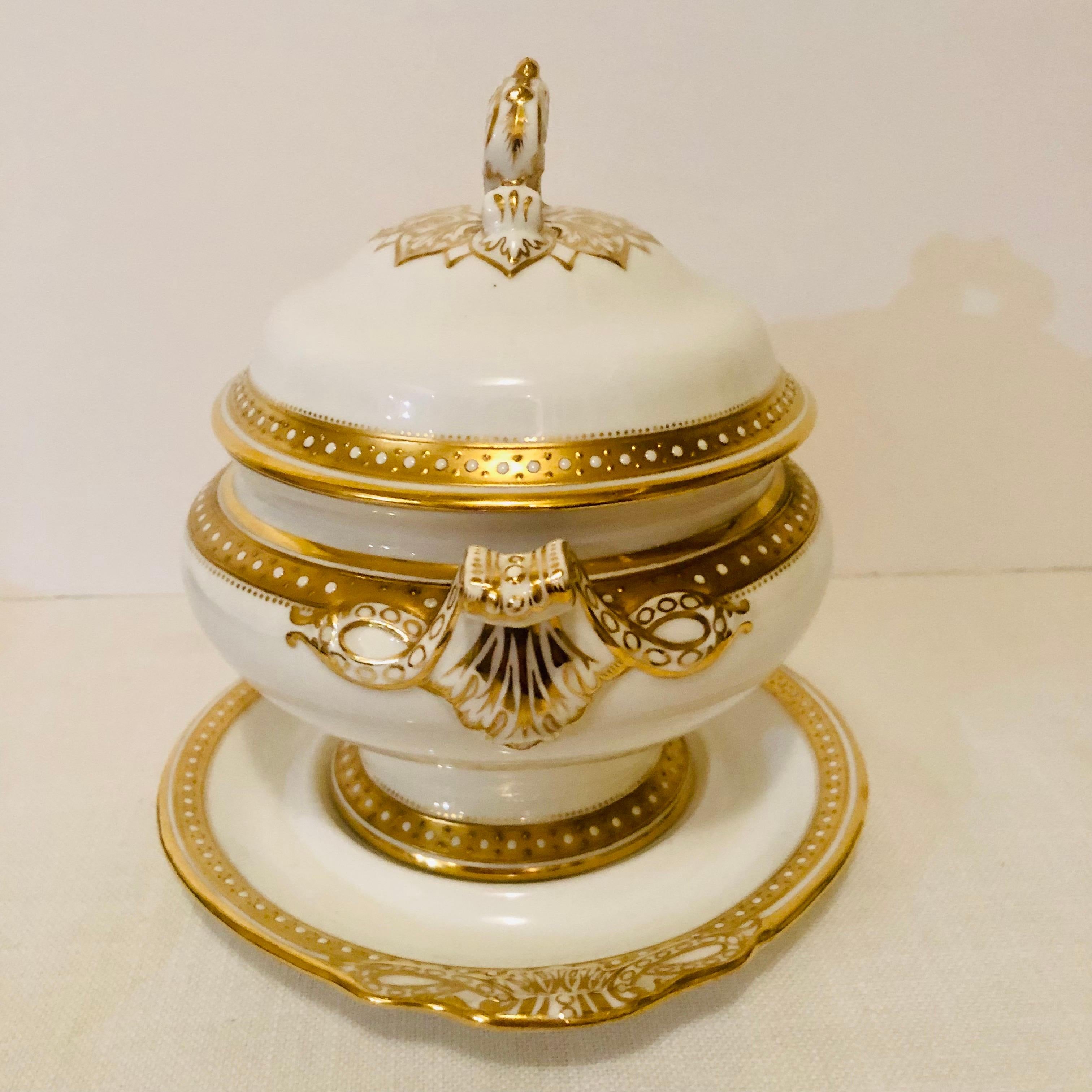 Rococo Copeland Spode Gravy with Gilded Border and White Jeweling Made for T. Goode