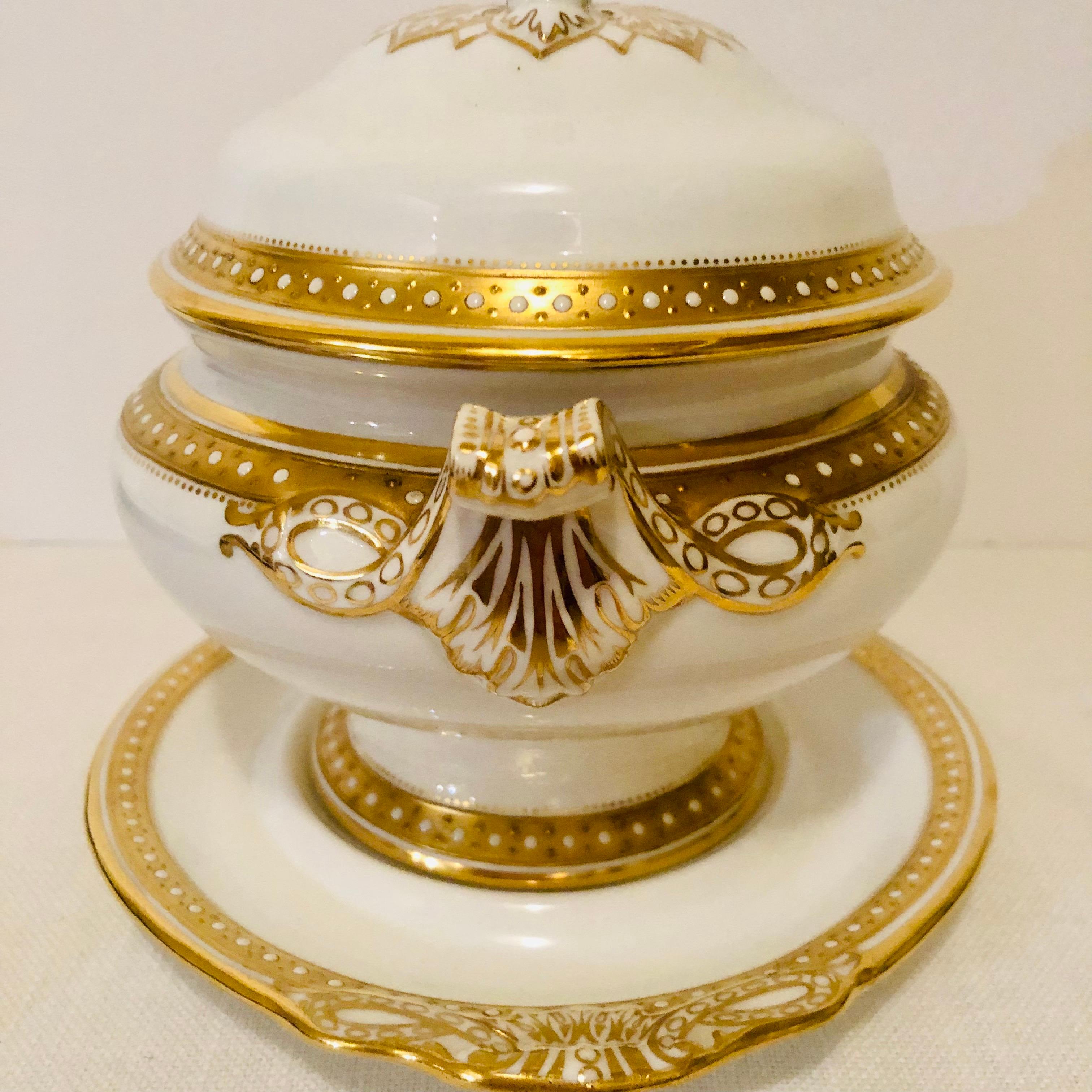 English Copeland Spode Gravy with Gilded Border and White Jeweling Made for T. Goode
