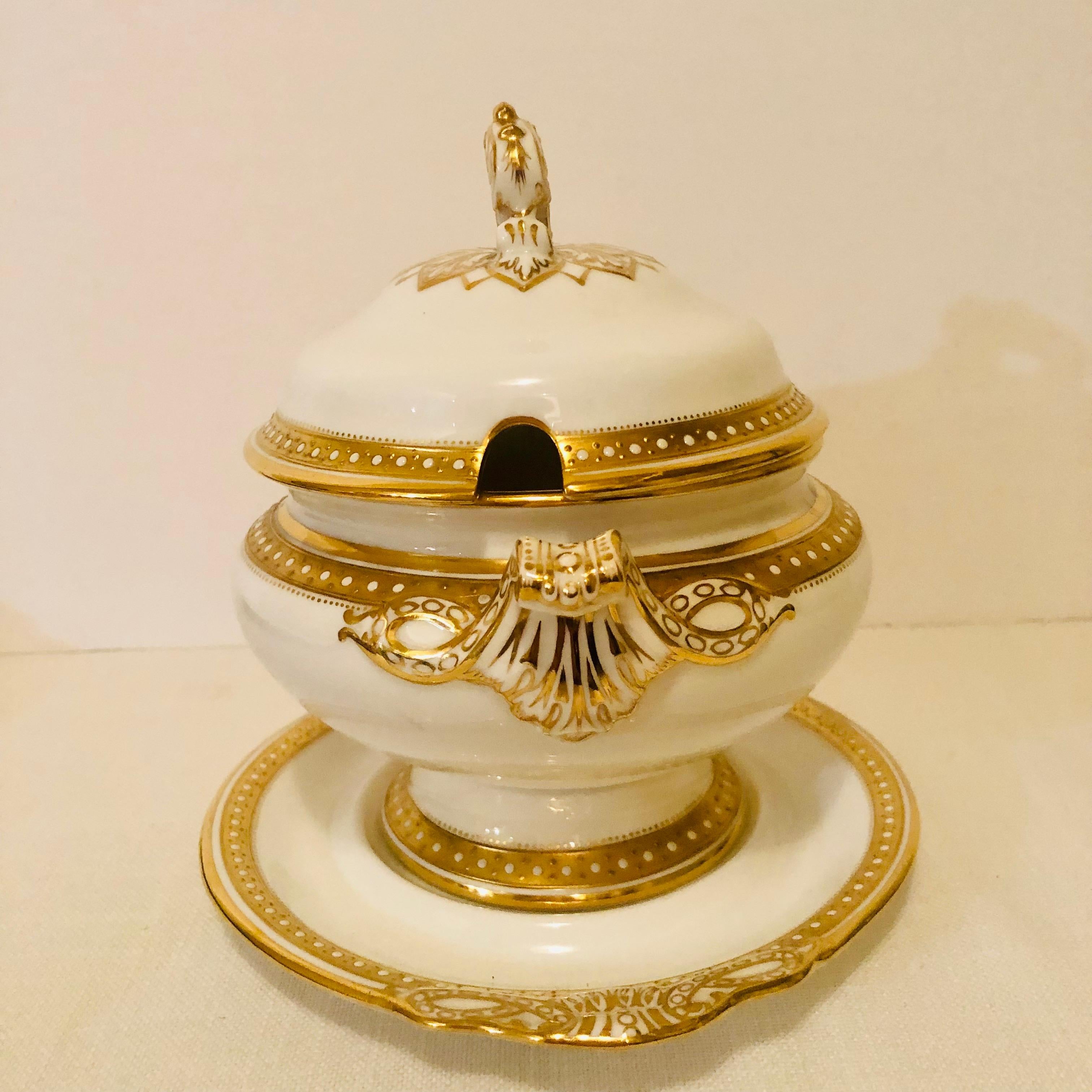 Early 20th Century Copeland Spode Gravy with Gilded Border and White Jeweling Made for T. Goode