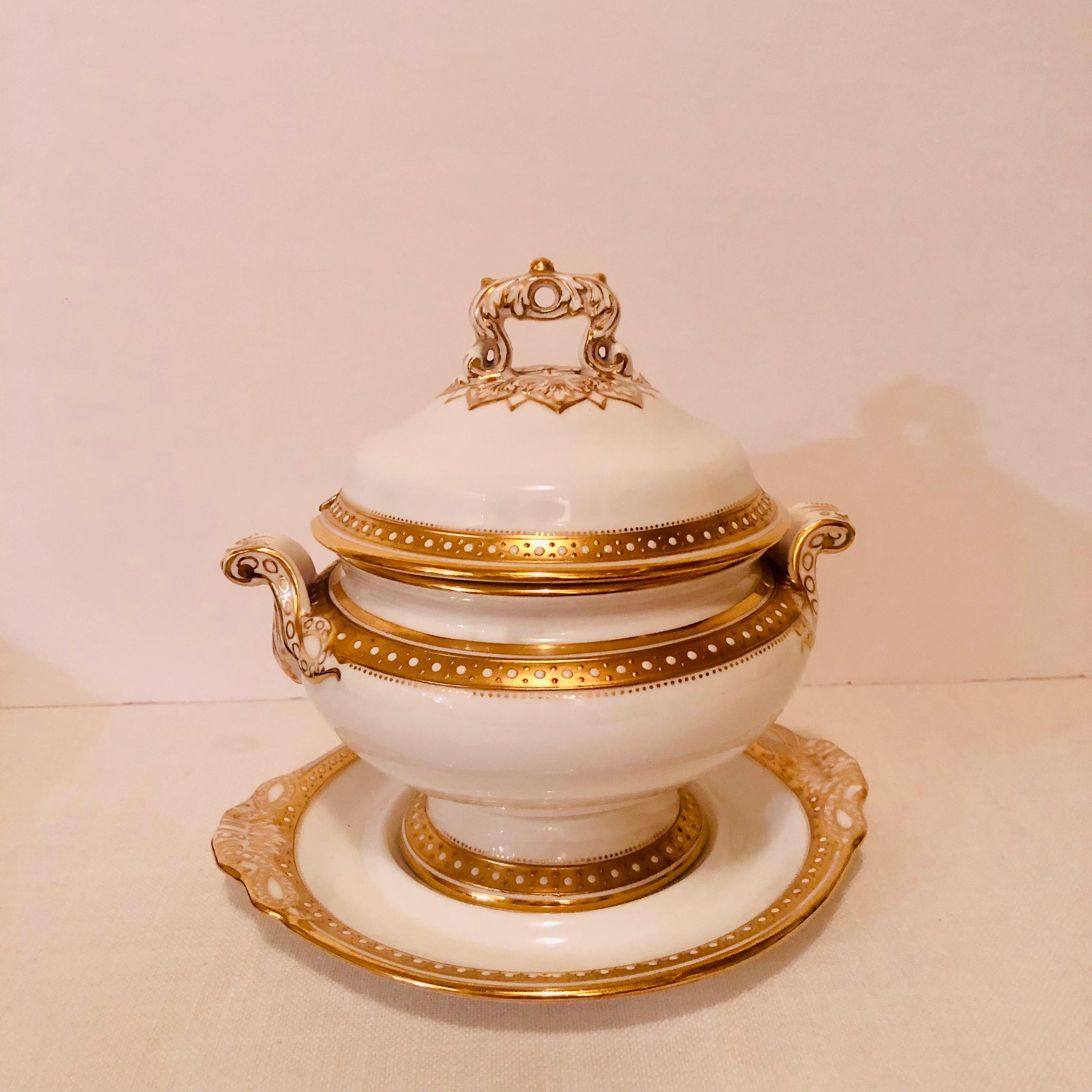 Porcelain Copeland Spode Gravy with Gilded Border and White Jeweling Made for T. Goode