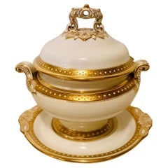 Copeland Spode Gravy with Gilded Border and White Jeweling Made for T. Goode