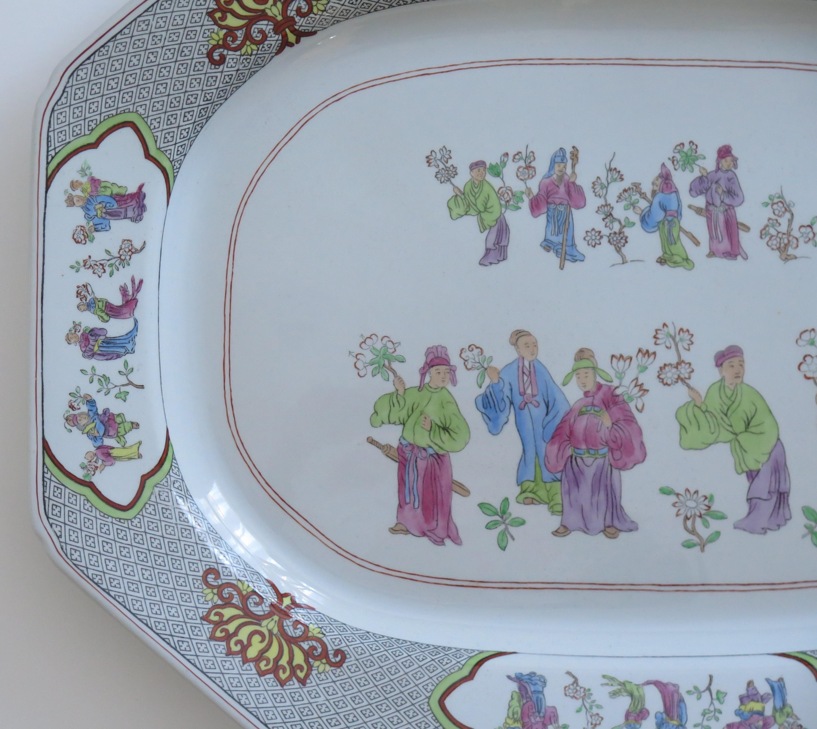 Hand-Painted Copeland-Spode Large Ironstone Platter in Chinese Figures pattern, Ca 1900 For Sale