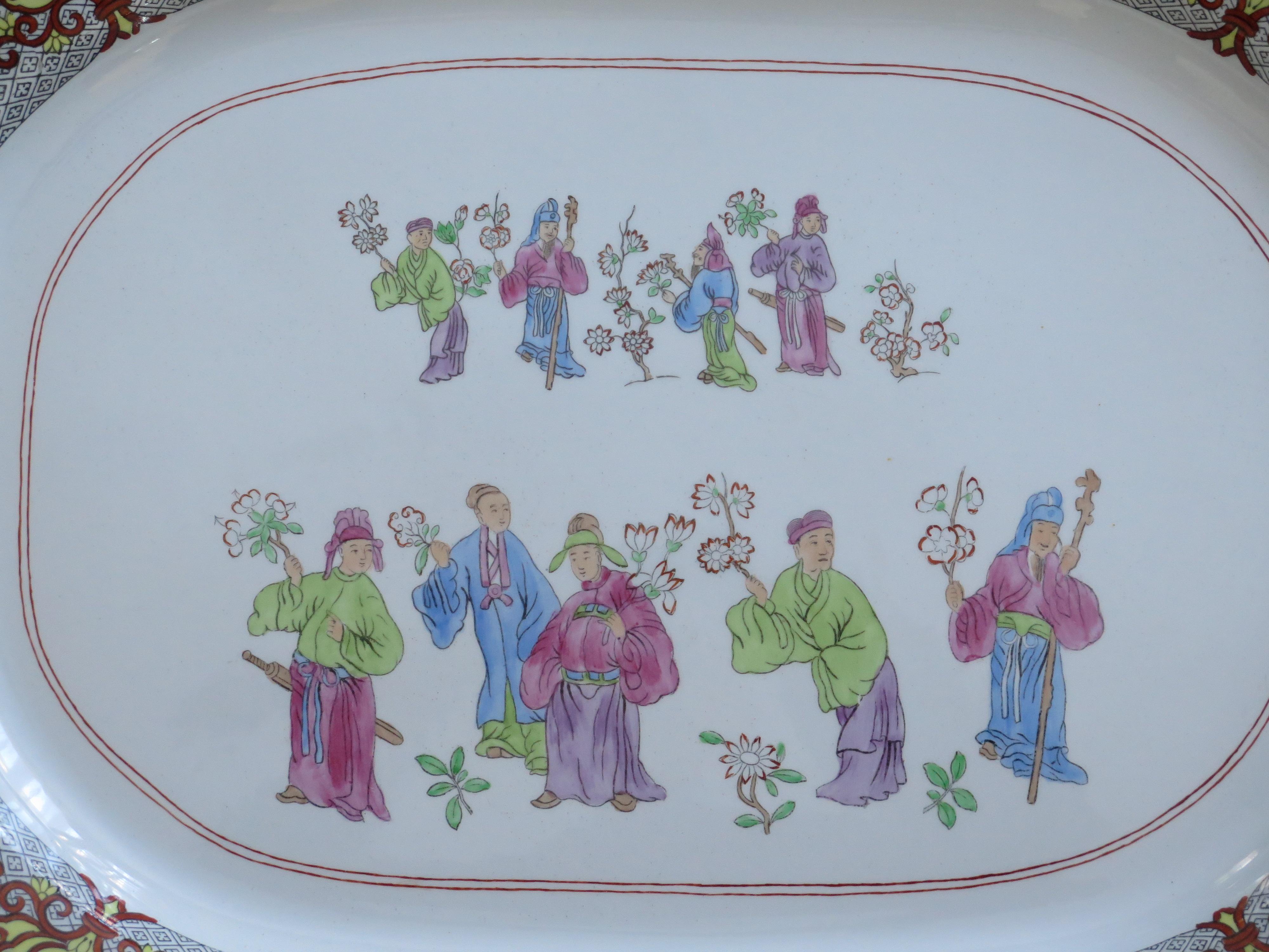 Pottery Copeland-Spode Large Ironstone Platter in Chinese Figures pattern, Ca 1900 For Sale