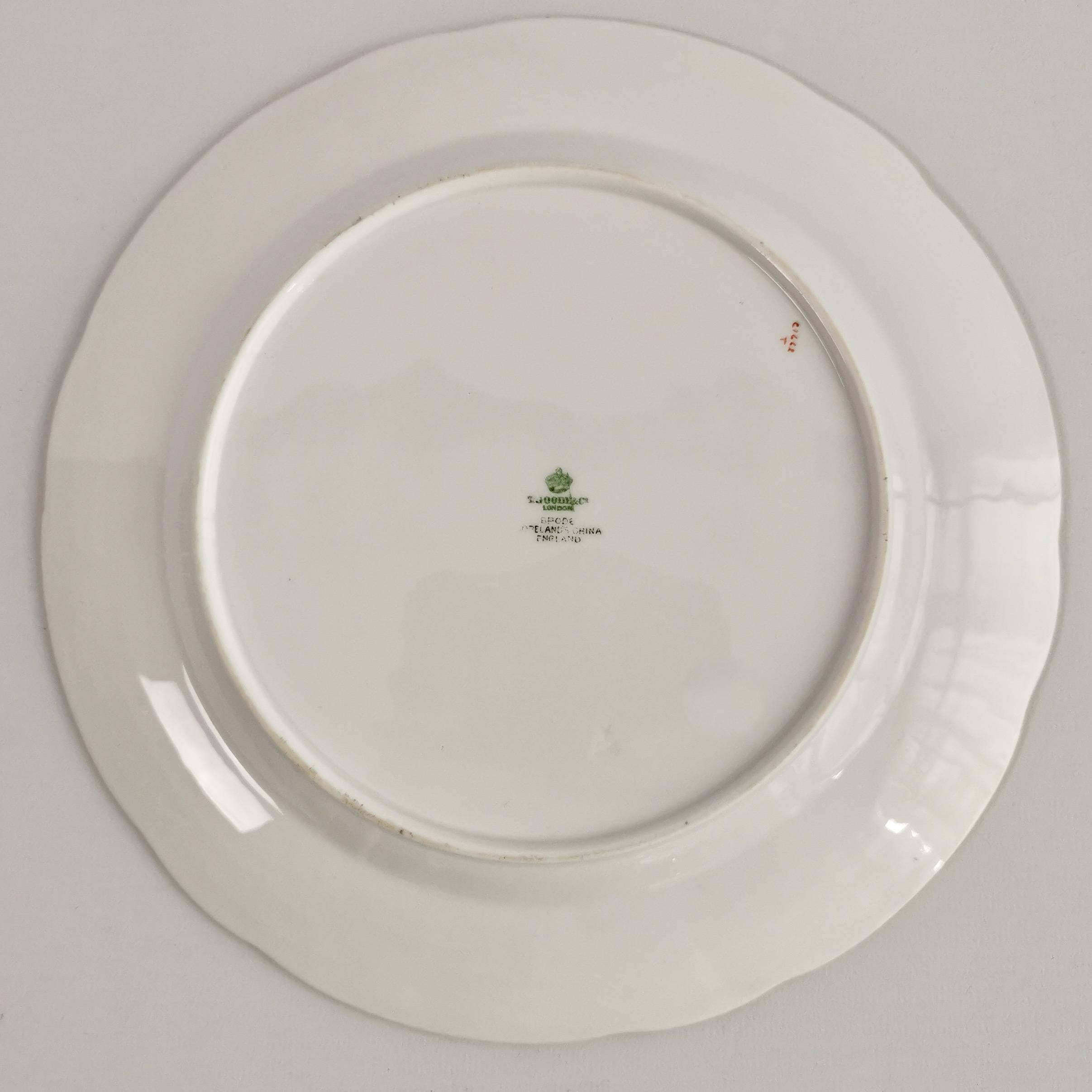 Copeland Spode Porcelain Plate, Green Sèvres Style, Flowers, Thomas Goode, 1924 1