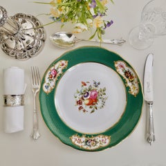 Copeland Spode Porcelain Plate, Green Sèvres Style, Flowers, Thomas Goode, 1924