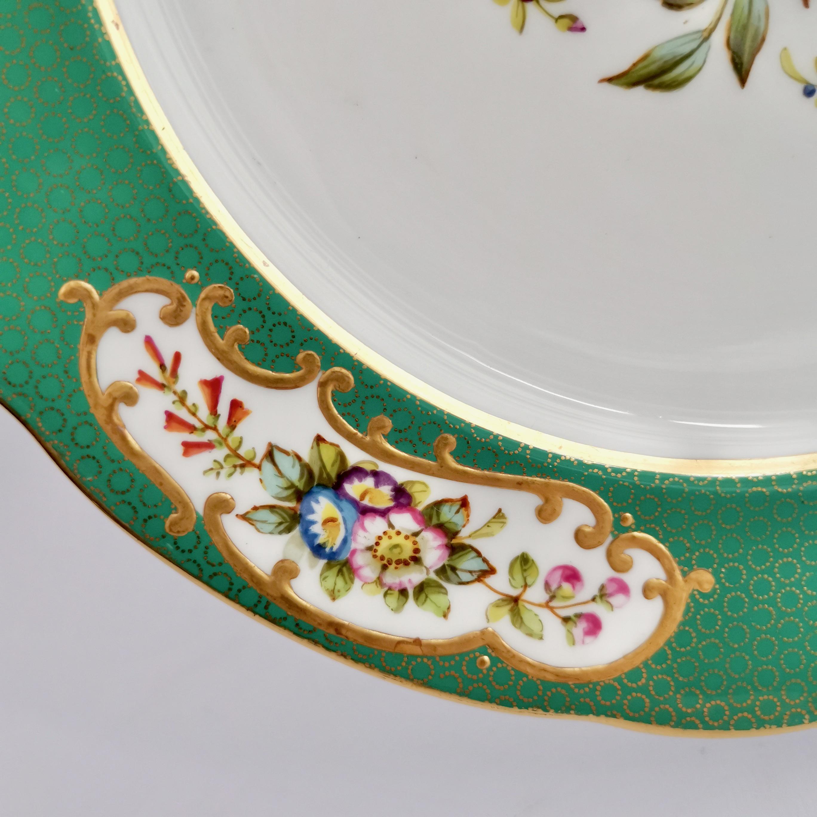 Rococo Copeland Spode Porcelain Plate, Green Sèvres Style, Flowers, Thomas Goode, 1924