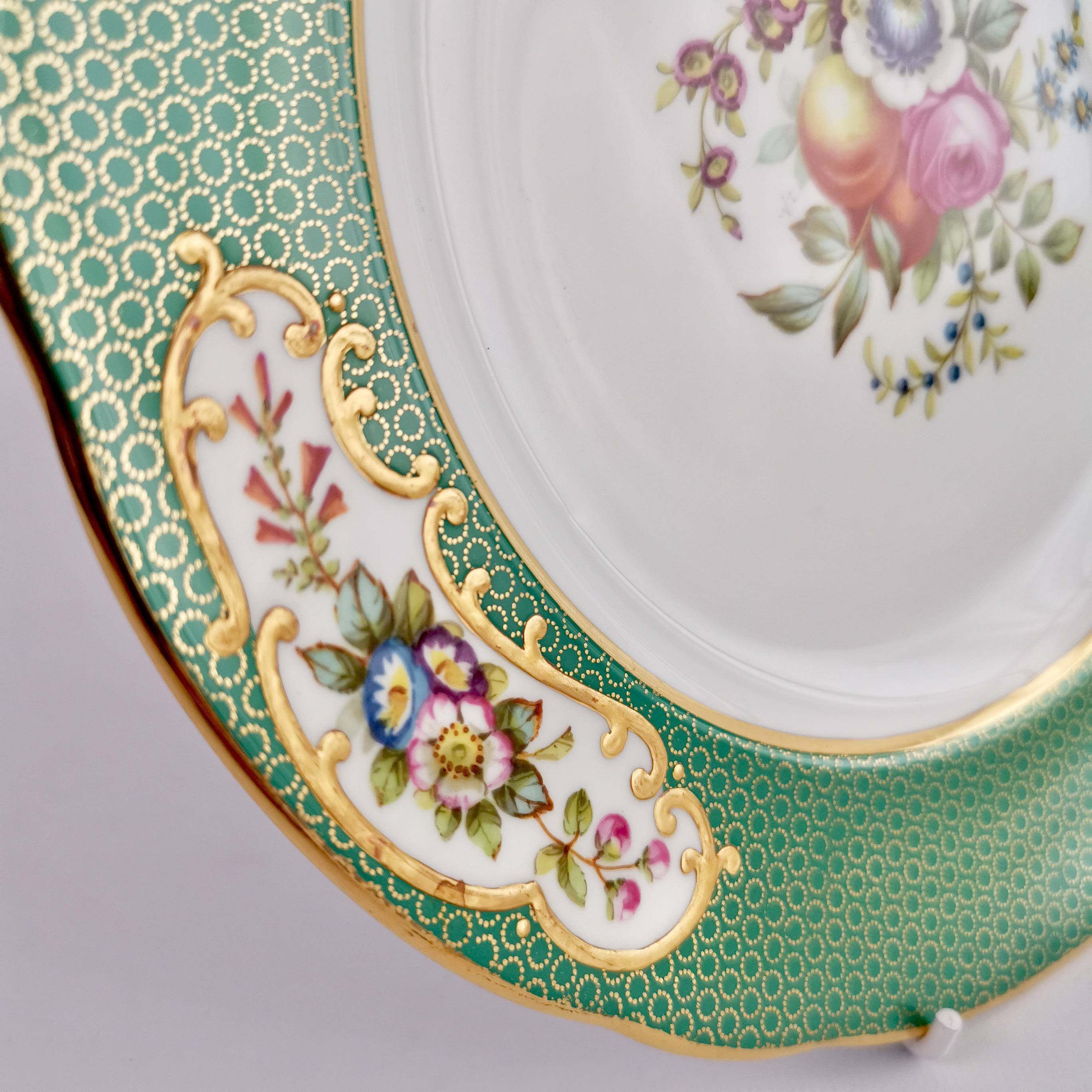 Copeland Spode Porcelain Plate, Green Sèvres Style, Flowers, Thomas Goode, 1924 In Excellent Condition In London, GB