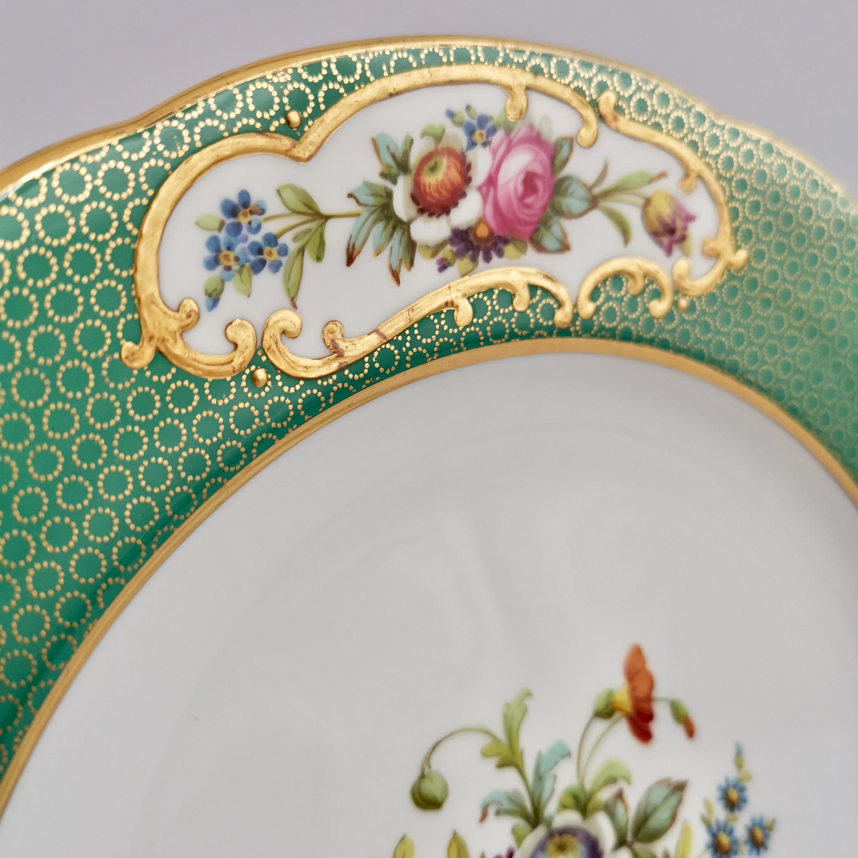 20th Century Copeland Spode Porcelain Plate, Green Sèvres Style, Flowers, Thomas Goode, 1924