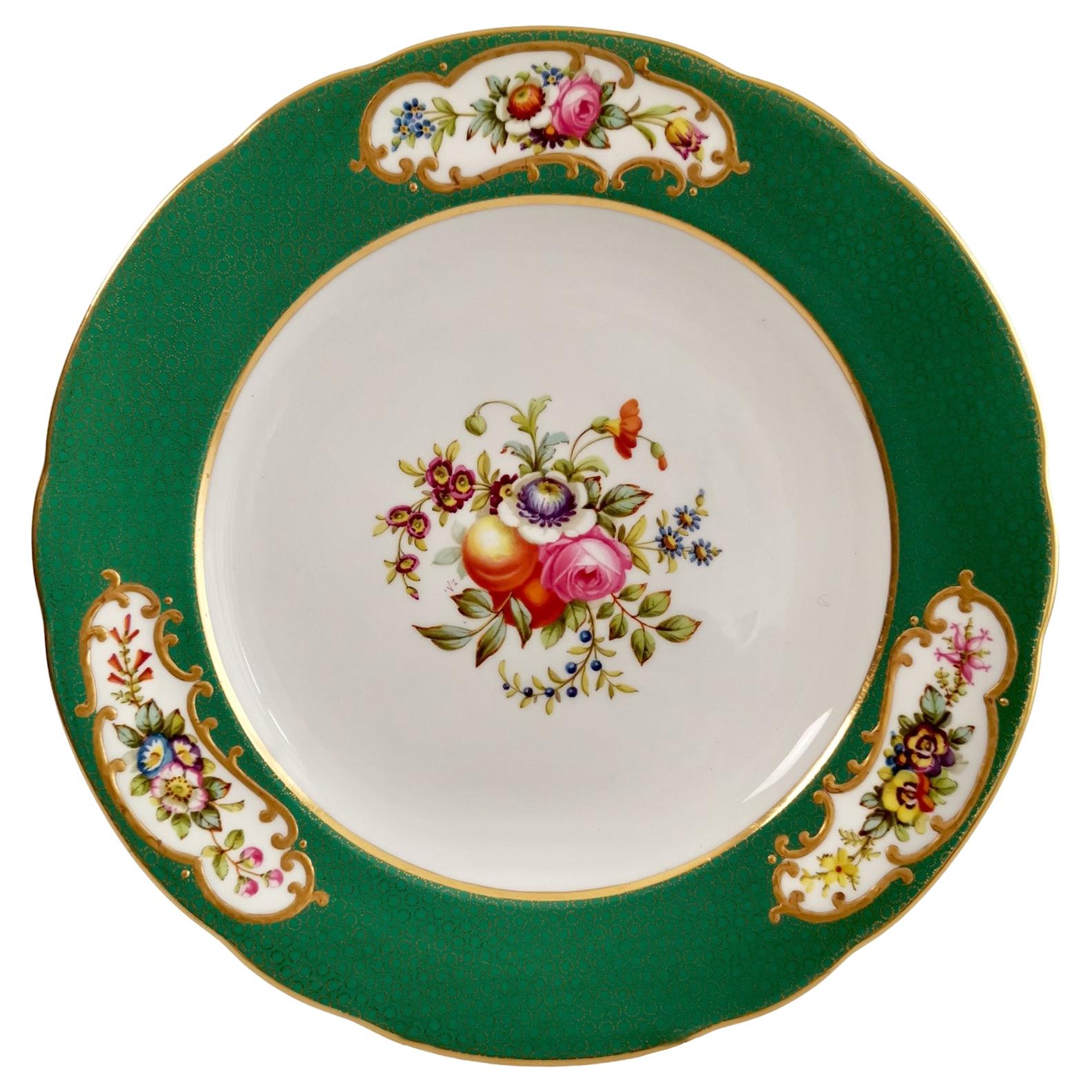 Copeland Spode Porcelain Plate, Green Sèvres Style, Flowers, Thomas Goode, 1924