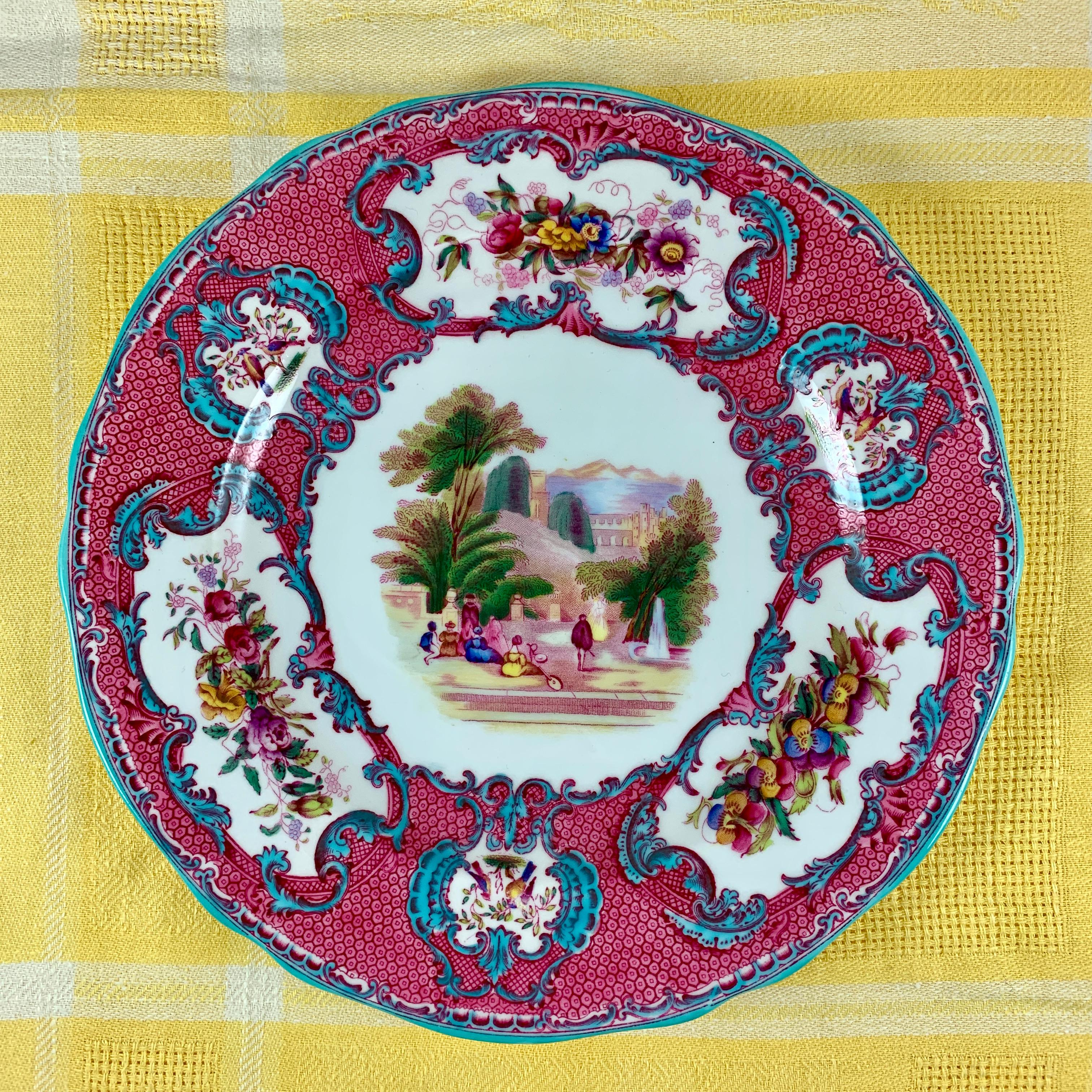 Glazed Copeland Spode Queen Mary Rococo Pink Porcelain Plates for Tiffany & Co. Set / 6