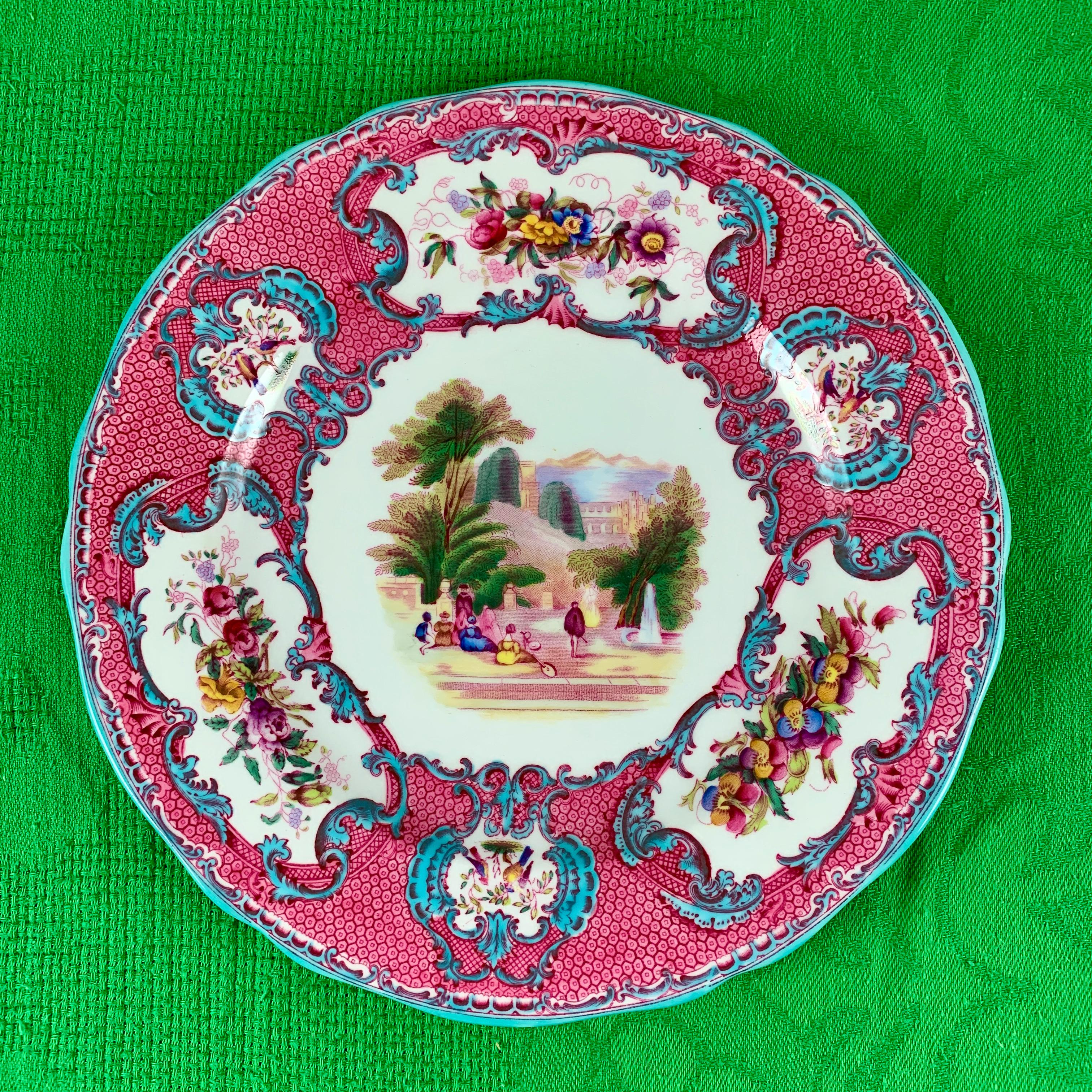 Copeland Spode Queen Mary Rococo Pink Porcelain Plates for Tiffany & Co. Set / 6 In Good Condition In Philadelphia, PA